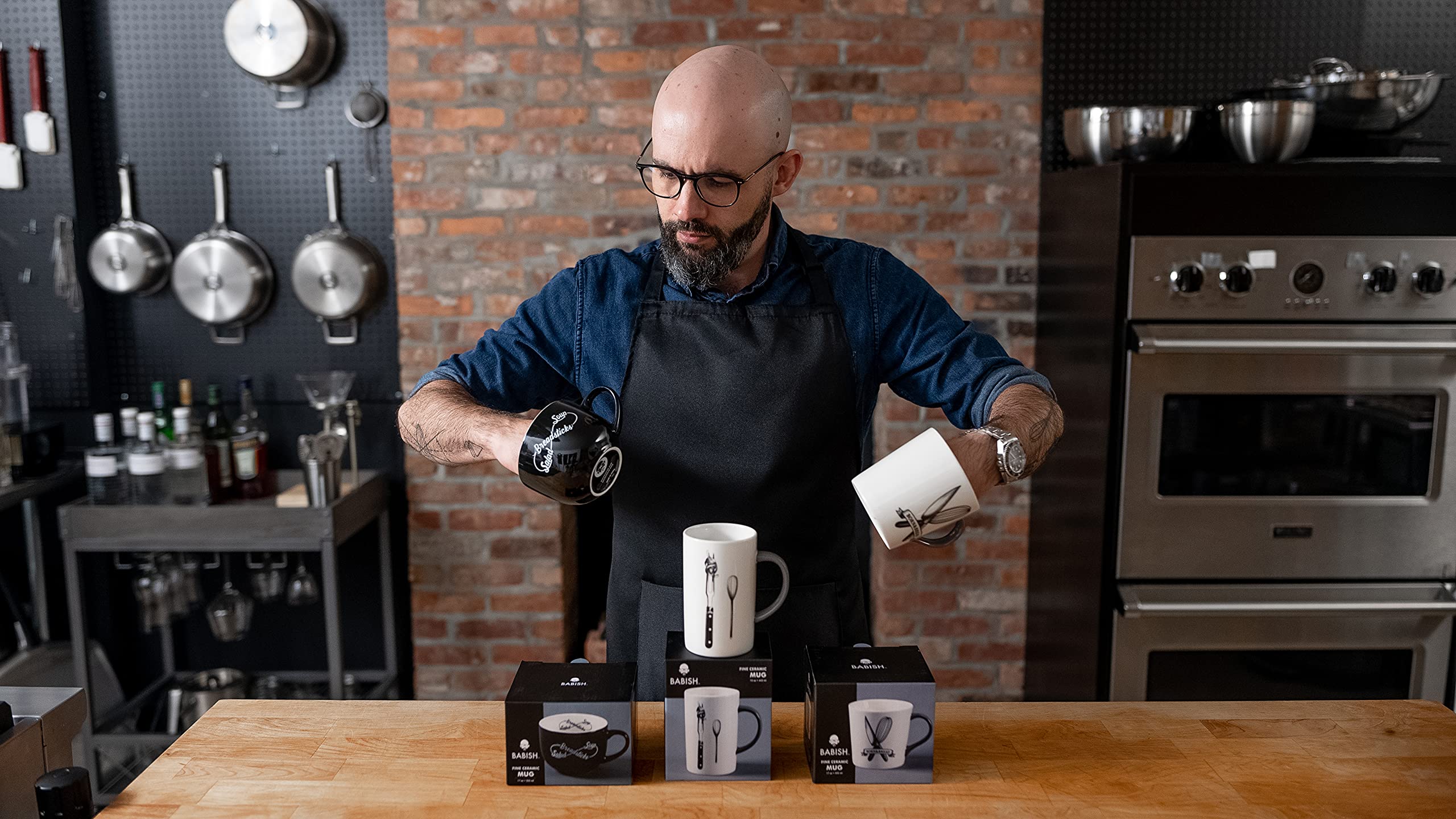 Babish Born and Bread Latte Tattoo Mug - 17oz Ceramic Coffee Cup with Unique Design, Perfect for Home, Office & Gifts for Coffee Lovers