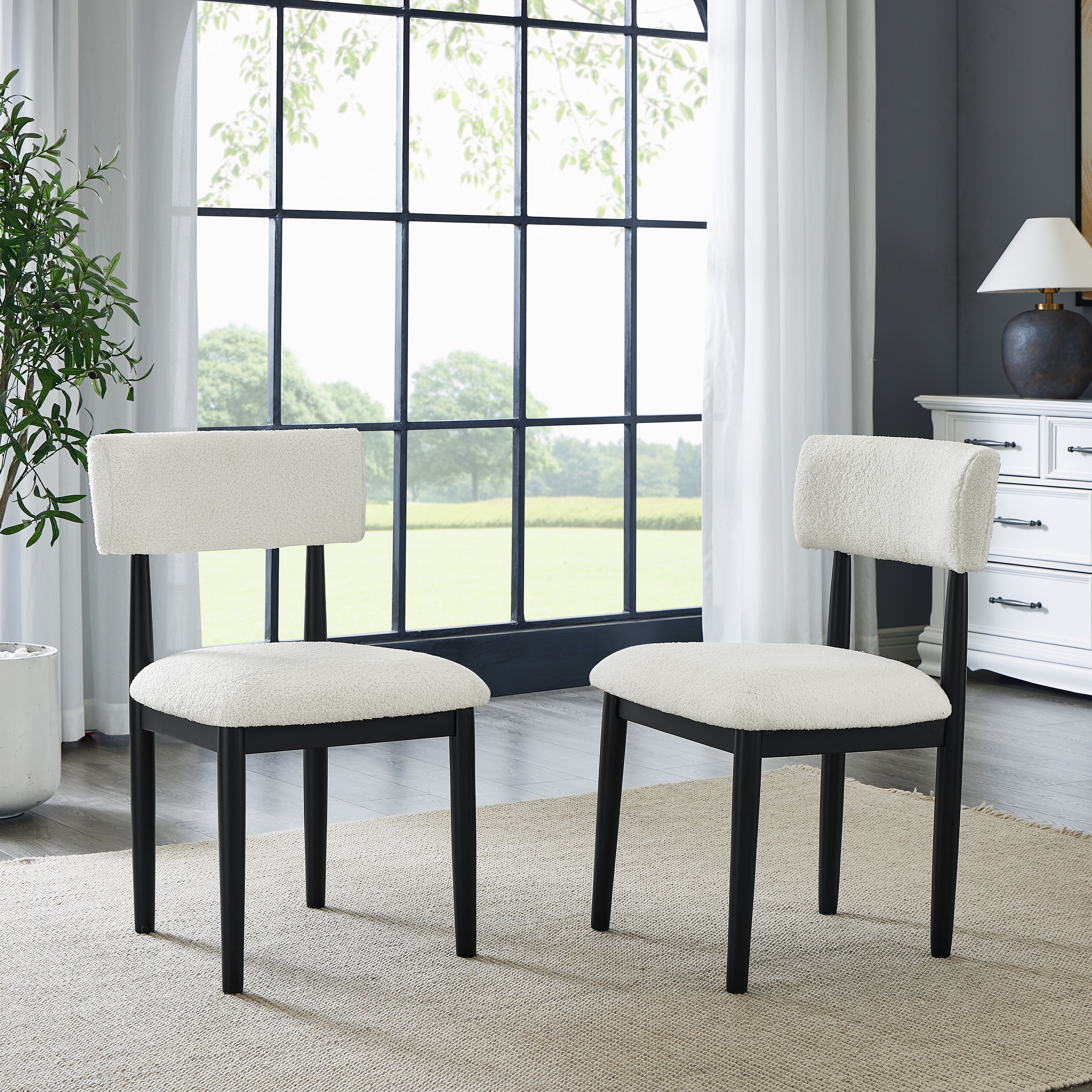Roundhill Furniture Ellis Boucle Upholstered Dining Chairs Set of 2 - Modern Velvet Accent Chairs for Kitchen, Dining Room & Home Decor