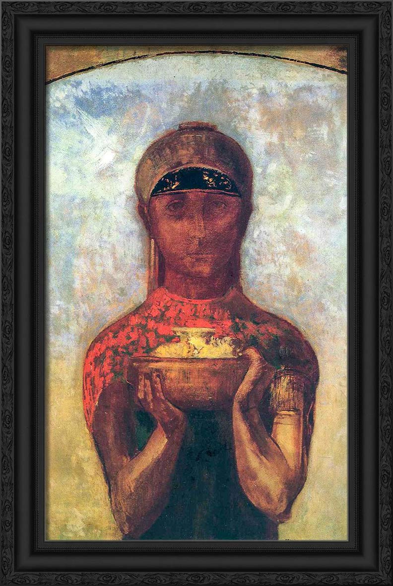 Odilon Redon 'The Cup of Mystery' 16x24 Framed Canvas Art Print - Black Ornate Wall Decor for Living Room, Bedroom & Office