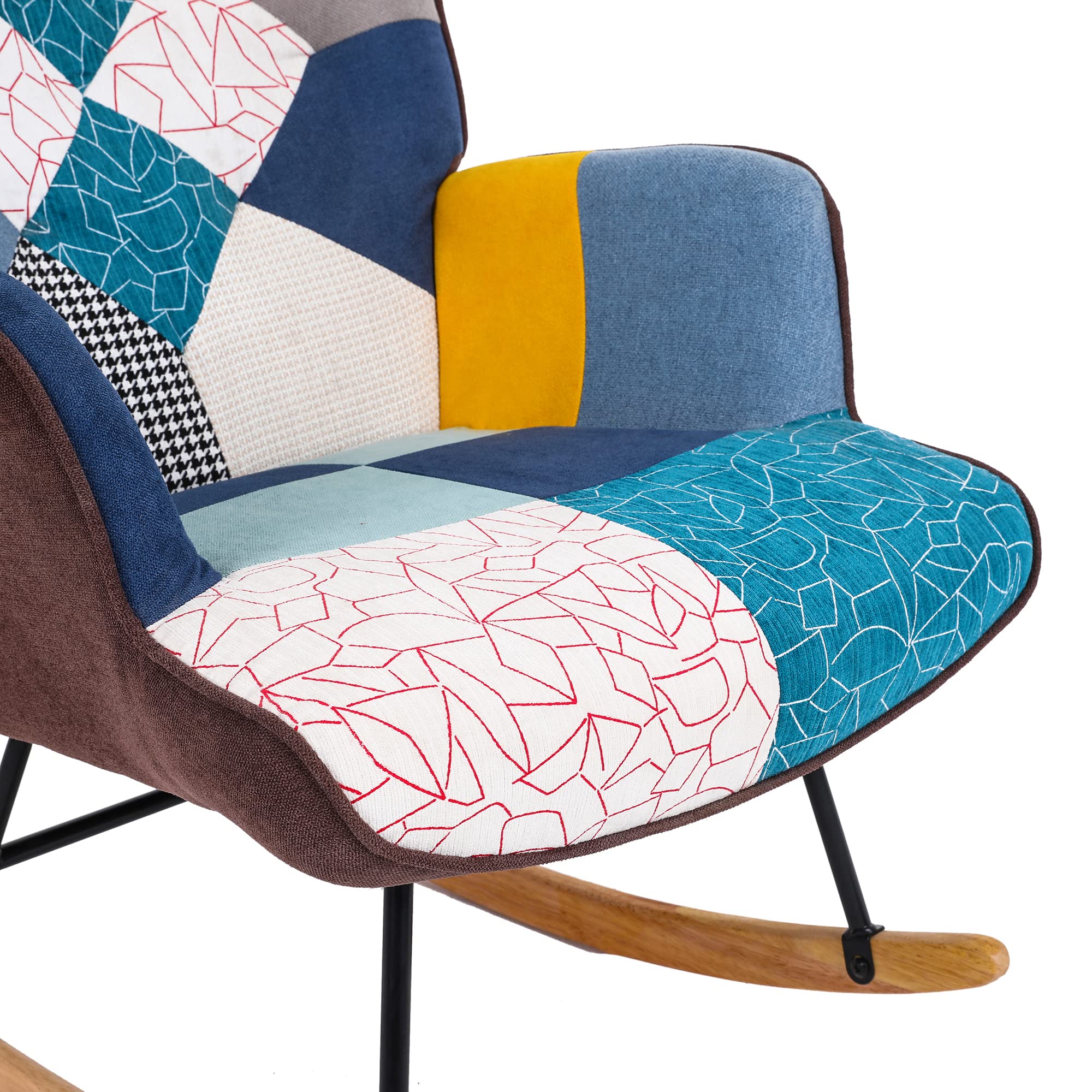 HomVent Upholstered Rocking Chair - Mid Century Modern Fabric Nursery Glider with Tall Back & Wood Base - Comfortable Accent Armchair for Adults & Kids - Perfect for Living Room, Bedroom, Nursery & Relaxation