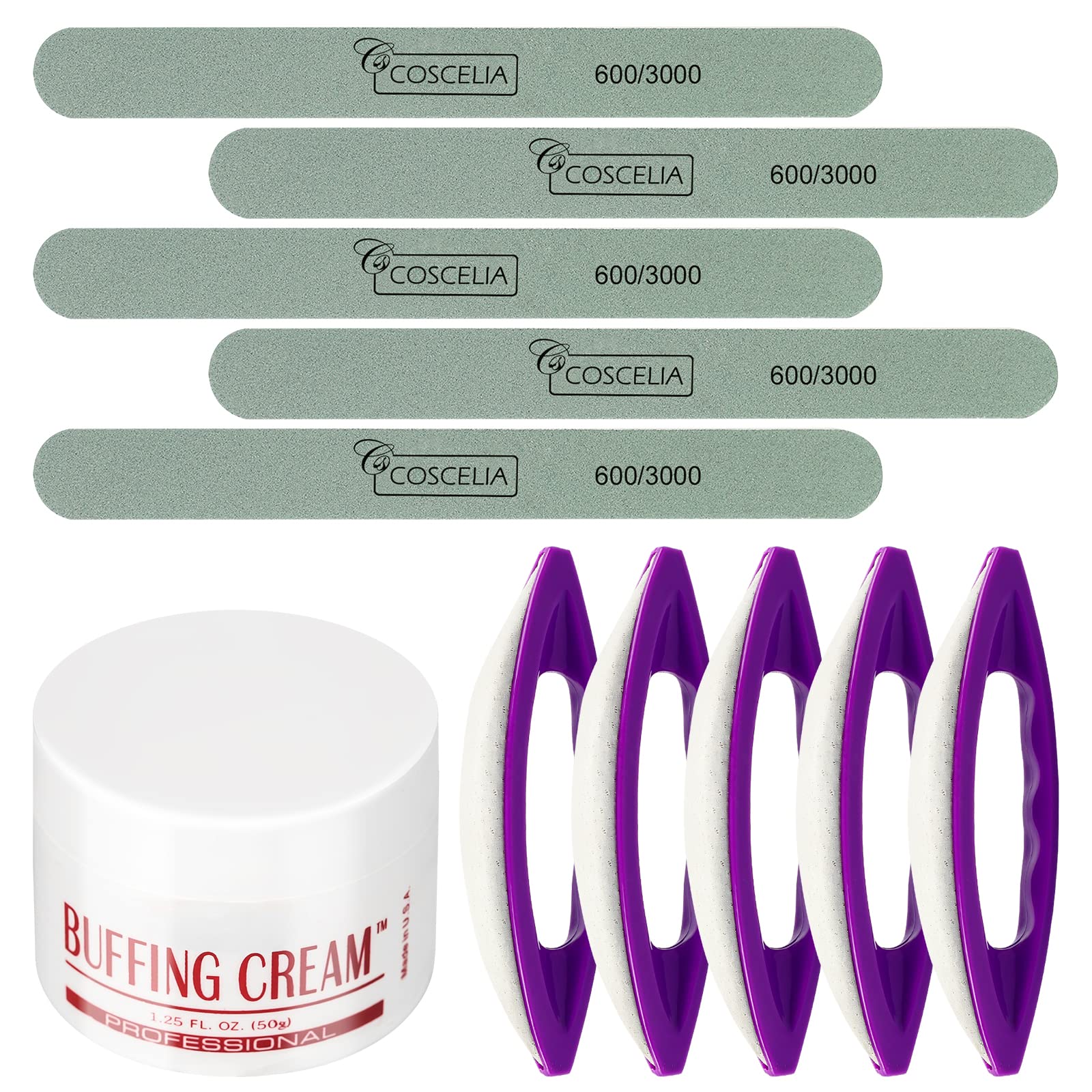 COSCELIA 5-Piece Nail Buffer Set with Buffing Cream - Professional Manicure Kit for Smooth, Shiny Nails | Perfect for Home Nail Care & Salon Use