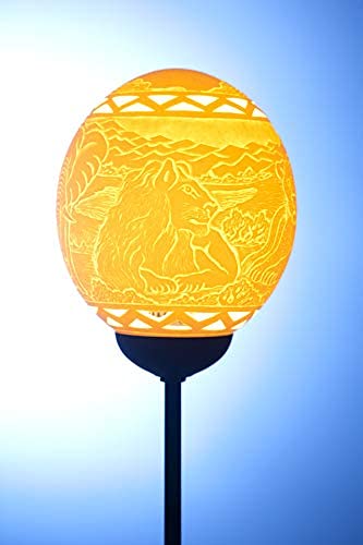 Hand-Carved Ostrich Egg Lamp with Triangle Design - Unique Home Decor for Living Room, Bedroom & Office