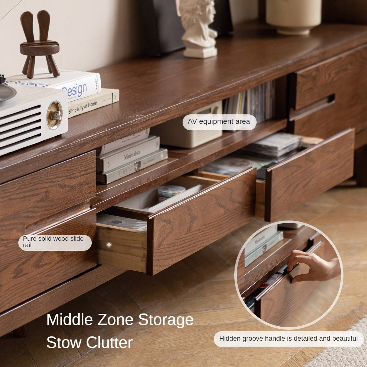 Solid Oak Wood Nordic TV Stand with Storage - Modern Living Room Entertainment Center for TV, Gaming & Media Storage