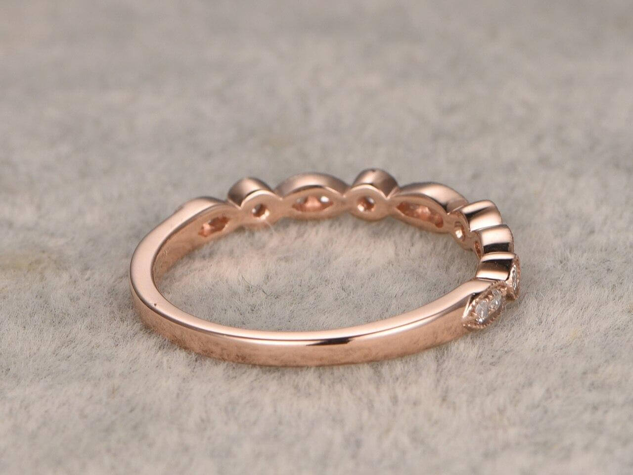 0.50 Carat Half Eternity Wedding Ring - 10k Rose Gold Twisted Curve Wedding Band for Women - Perfect for Engagement, Anniversary & Bridal Jewelry Gifts