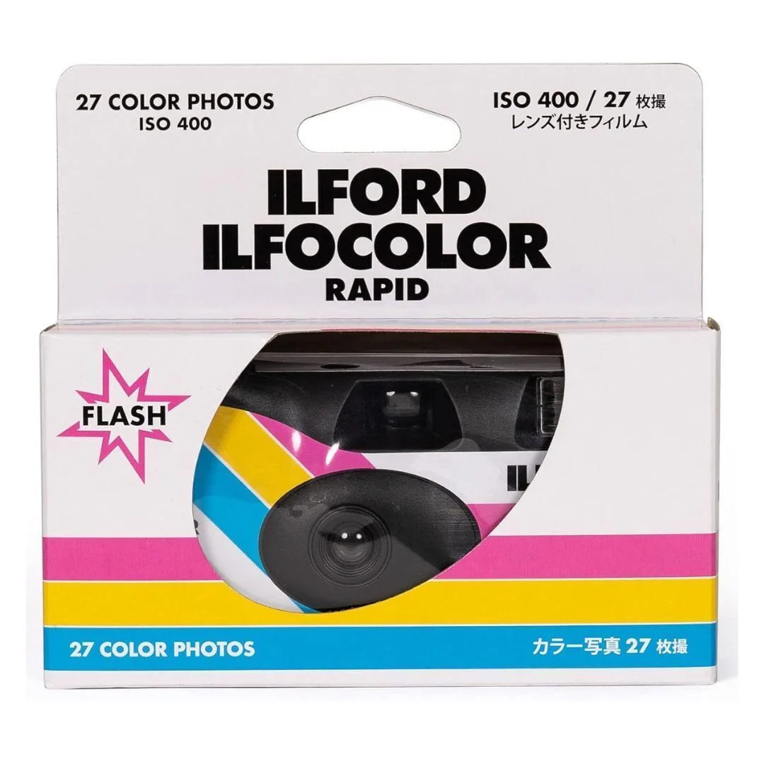 Ilford IlfoColor Rapid Disposable Camera - 27 Exposures, ISO 400 Film with Built-in Flash (Expires 02/25) | Perfect for Travel, Parties & Capturing Memories
