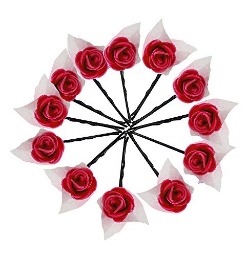 PRIME Juda Hair Pins for Women & Girls - 12pcs Red Hair Accessories for Weddings & Parties
