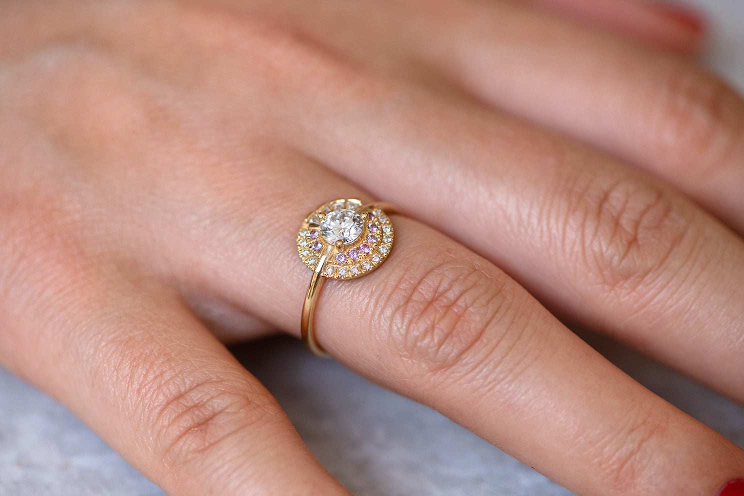 Exquisite Cluster Engagement Ring with Natural Purple Lilac Sapphires | Vintage-Inspired Wedding Ring for Brides | Perfect for Proposals, Anniversaries & Special Occasions