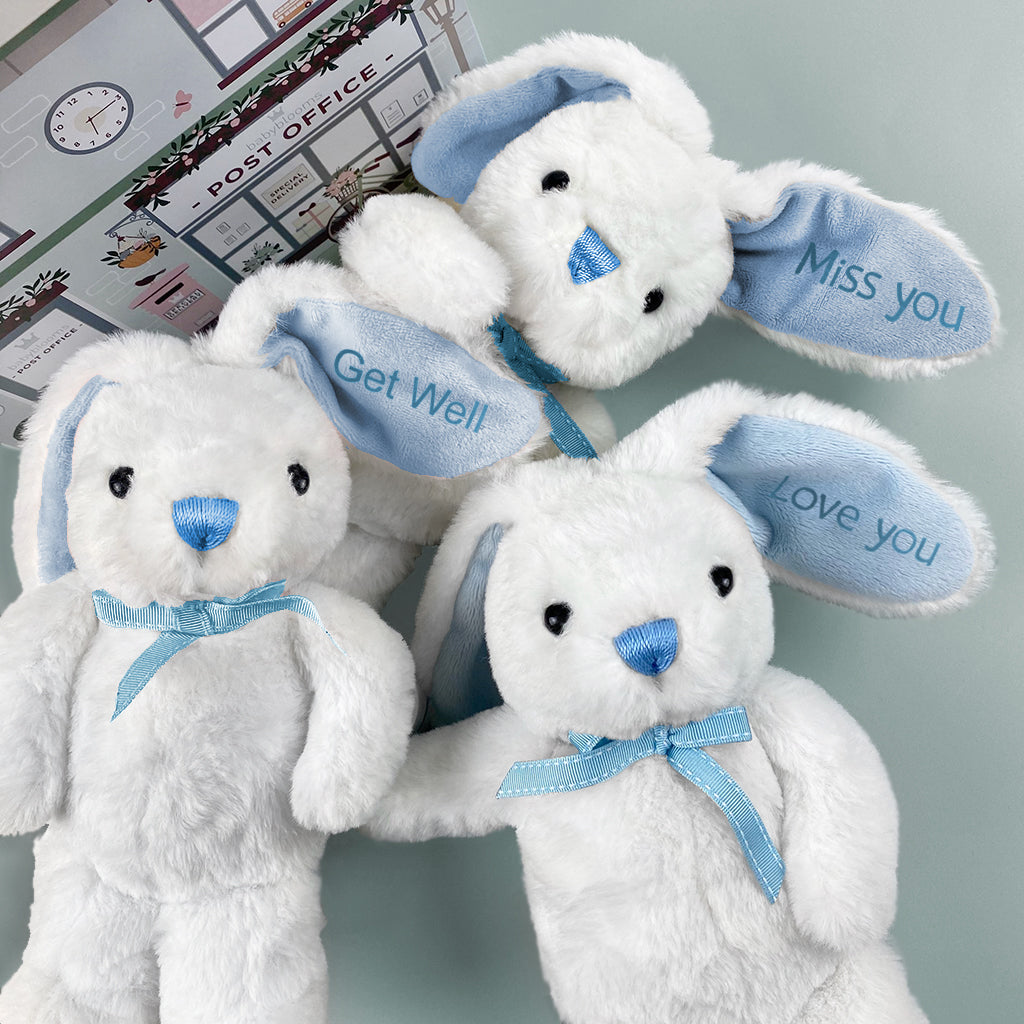 Send A Bunny Hug - Soft Blue Plush Stuffed Animal Toy for Kids, Gifts & Comfort - Perfect for Birthdays, Valentine's Day & Cuddling