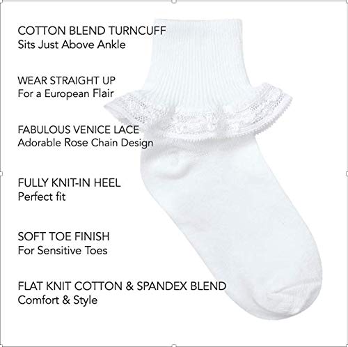 Country Kids Baby Girls Rose Chain Lace Socks - Soft Cotton Ankle Socks for Toddlers - Perfect for Special Occasions, Photo Shoots & Everyday Wear