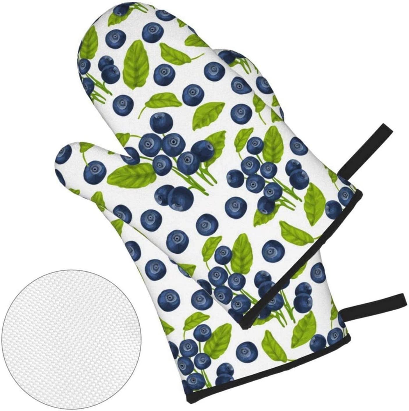 Blueberry Pattern Oven Mitts & Pot Holders Set - 4 Piece Heat Resistant Kitchen Baking Gloves for Cooking, Baking, BBQ & Grilling - Perfect for Home Kitchen & Outdoor Barbecue