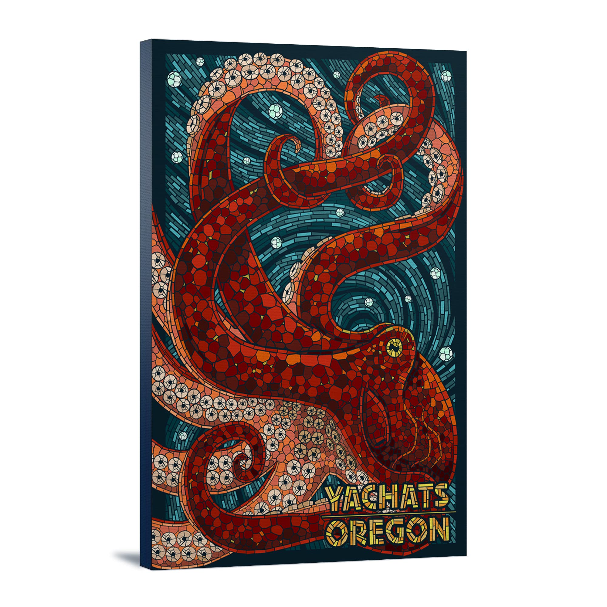Lantern Press Yachats Oregon Octopus Mosaic Wall Art - 16x24 Wrapped Canvas Print for Coastal Home Decor, Beach House Living Room & Office Wall Decor