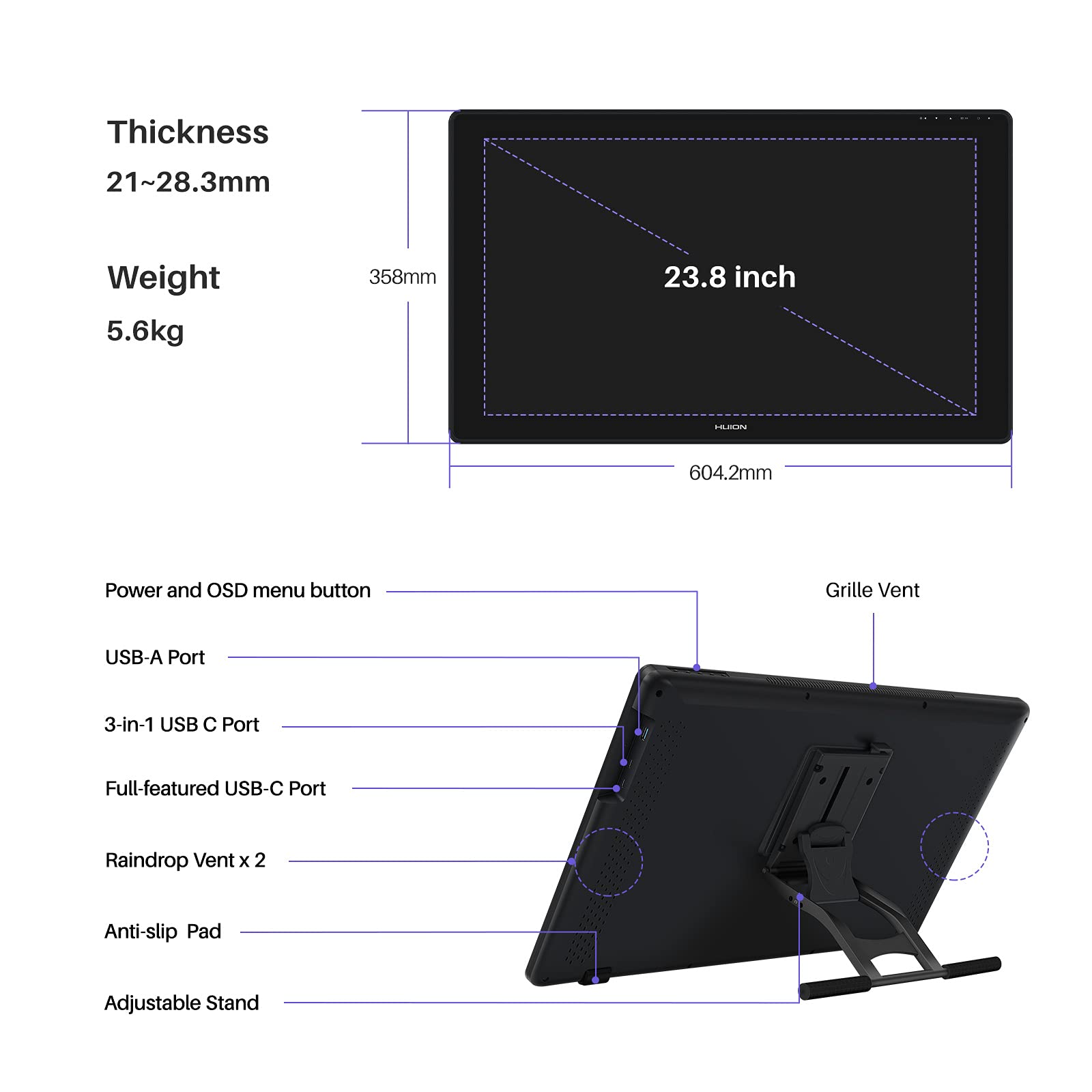 HUION Kamvas 24 Plus 2.5K QHD Graphic Drawing Tablet with Screen - 23.8inch Pen Display, 140% sRGB Full-Laminated QD Monitor, Battery-Free Stylus with 8192 Pressure Levels & Tilt Support for Digital Artists, Illustrators, Designers - Compatible with PC, Mac, Android for Home Studio, Office & Creative Workspace