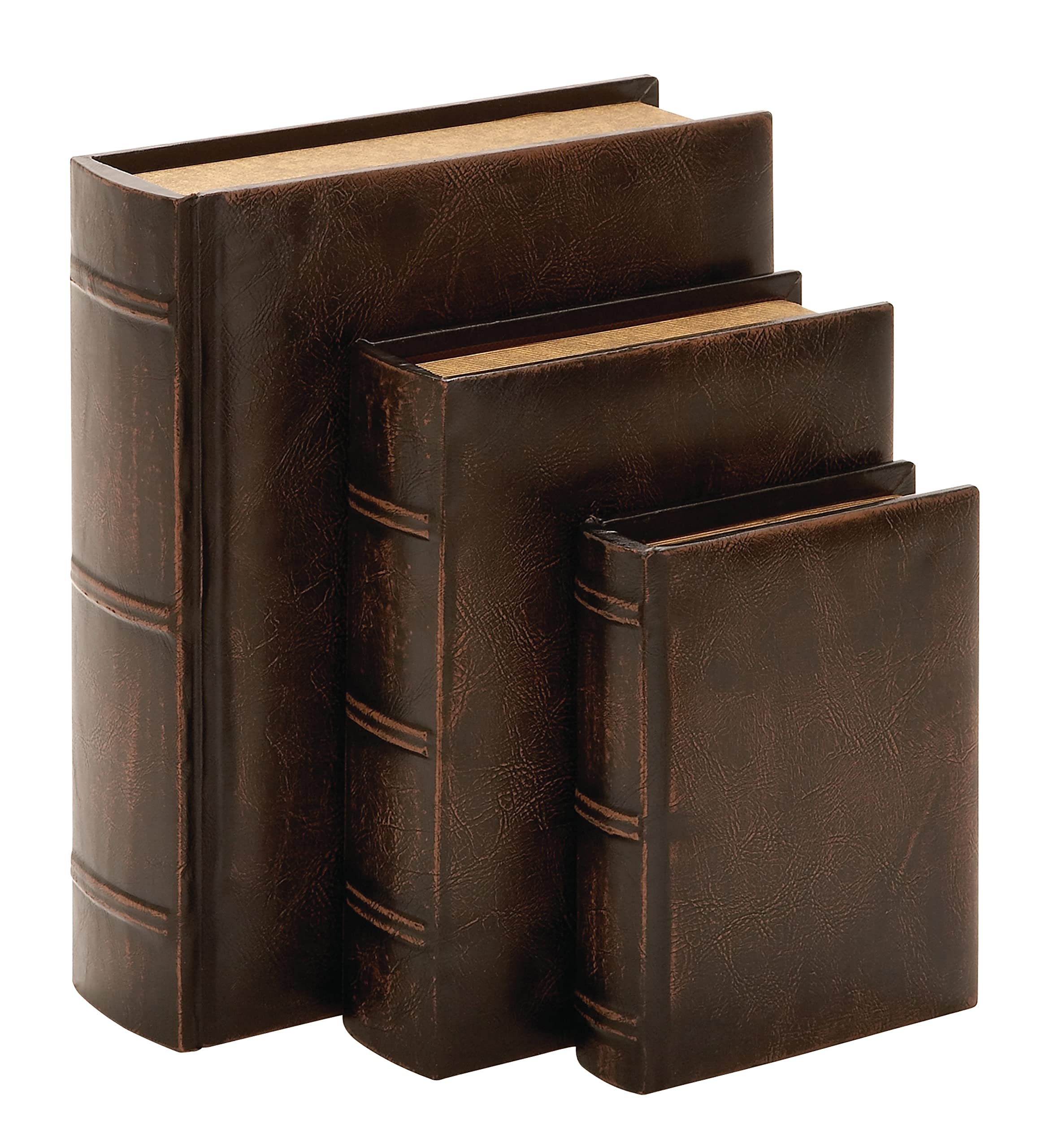 Deco 79 Set of 3 Wooden Decorative Book-Shaped Storage Boxes with Faux Leather Detailing - 13