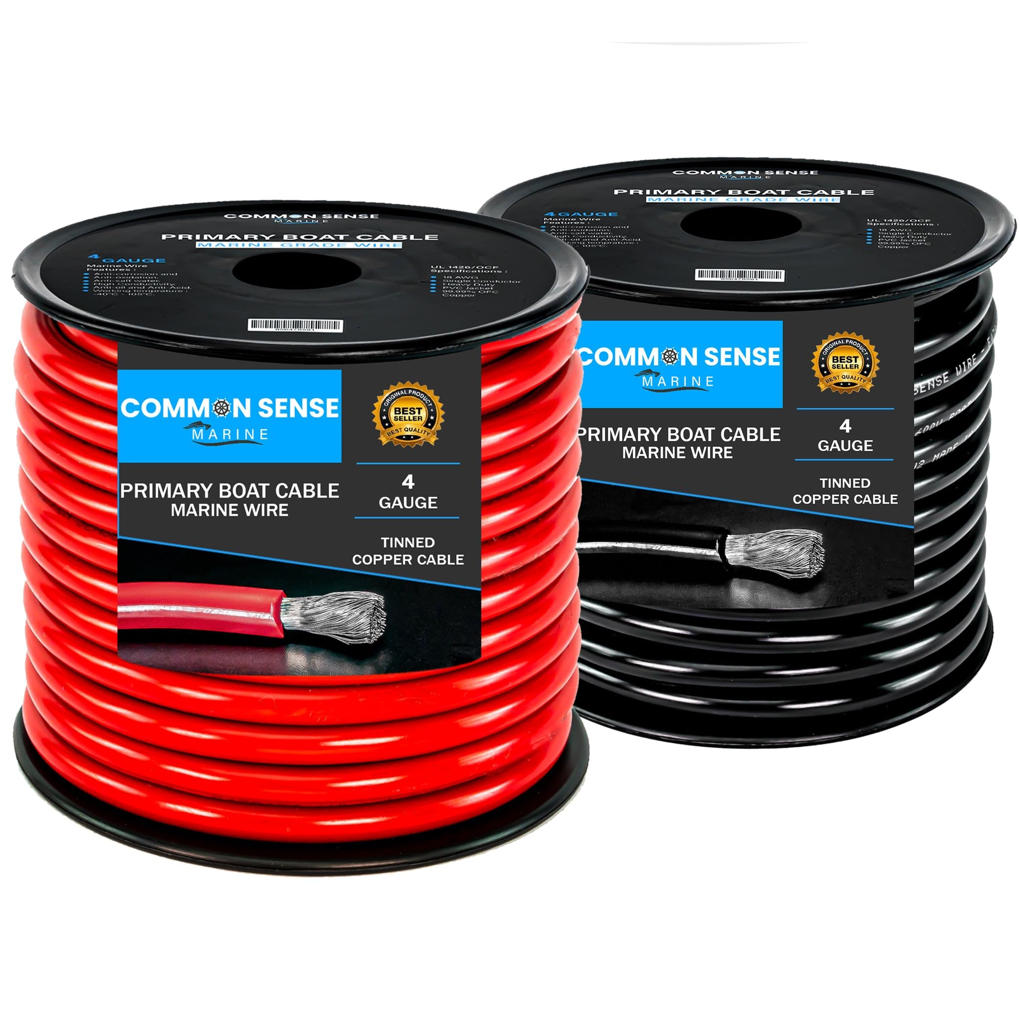 4 Gauge Primary Boat Cable - 18 ft Marine Grade Tinned Oxygen-Free Copper Wire - 4 AWG UL 1426 Standard PVC Wire for Boat, Automotive, Speakers, RV & Trailers - Perfect for Marine Electrical Systems, Car Audio Installations & Off-Grid Power Solutions