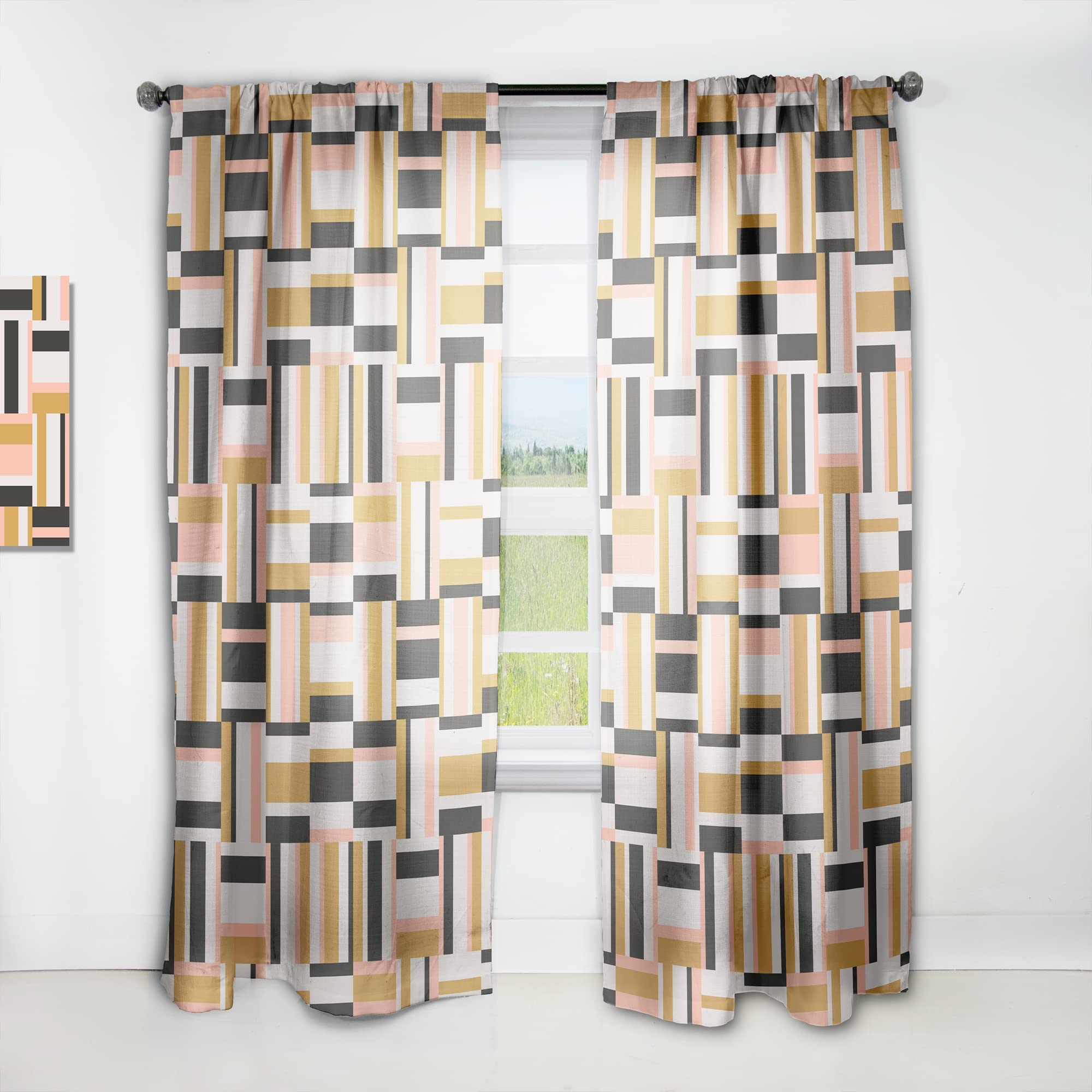 DesignQ Abstract Retro Geometric IX Thermal Insulated Curtains - Single Panel 52x63 Inches - Blackout Drapes for Bedroom & Living Room - Perfect for Home Decor, Privacy & Temperature Control