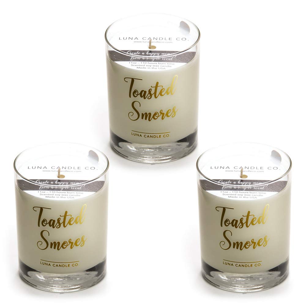 Halloween Decor Toasted S'mores Scented Candle - 3 Pack Natural Soy Wax Jar Candles, 11oz Clean Burning Aromatherapy Spa Candle for Fall Gifts & Home Decor | Perfect for Cozy Evenings, Pumpkin Patch Visits & Halloween Parties by Lune Candle Co.