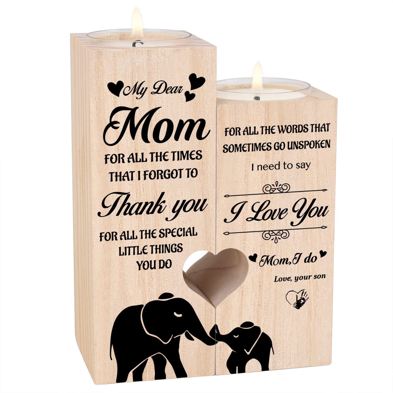Personalized Candles for Mom - Unique Birthday, Anniversary, Christmas & Thanksgiving Gifts - Engraved Candle Holder - Thoughtful Present from Son - Perfect for Home Decor, Relaxation & Special Occasions