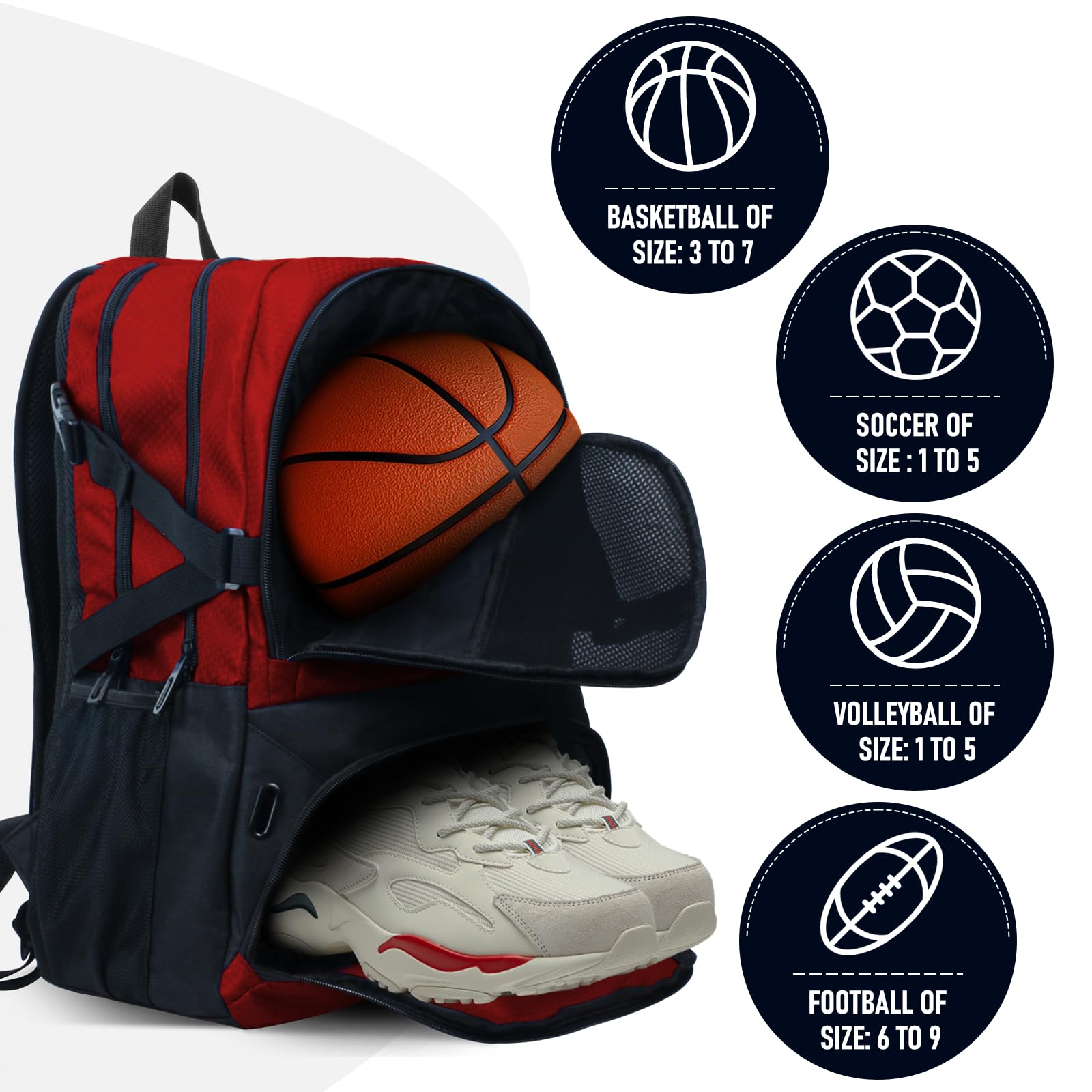 Waterproof Basketball Backpack with Large Shoe & Ball Compartment - 30L Sports Equipment Bag for Men & Women - Perfect for Gym, Soccer, Volleyball, Outdoor & Travel Activities