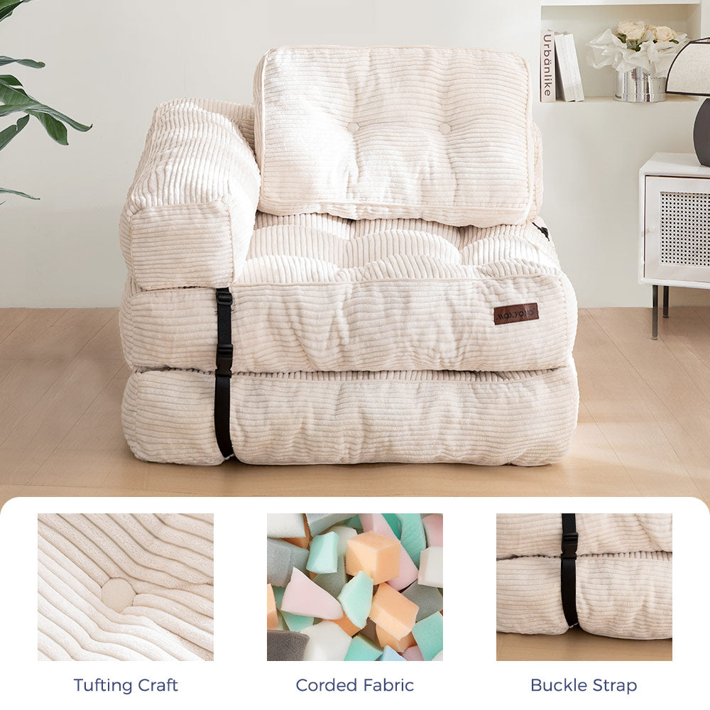 MAXYOYO L-Shaped Convertible Sofa Bed - Foldable Sleeper Sofa with Armrest, Beige | Perfect for Small Spaces, Guest Rooms & Apartments