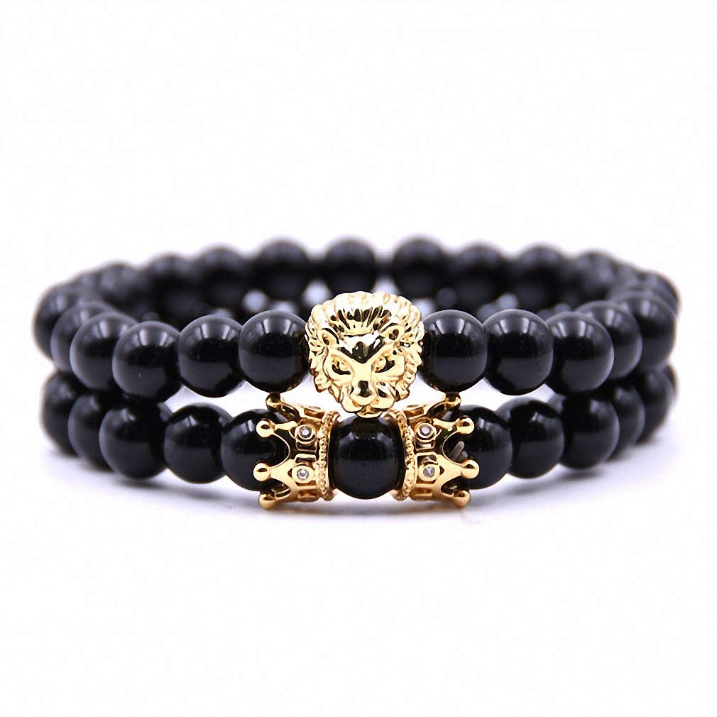 Lion Couple Bracelet Set - Matching His & Hers Crown Bracelets for Men and Women - Romantic Gift for Couples, Anniversaries, and Valentine's Day