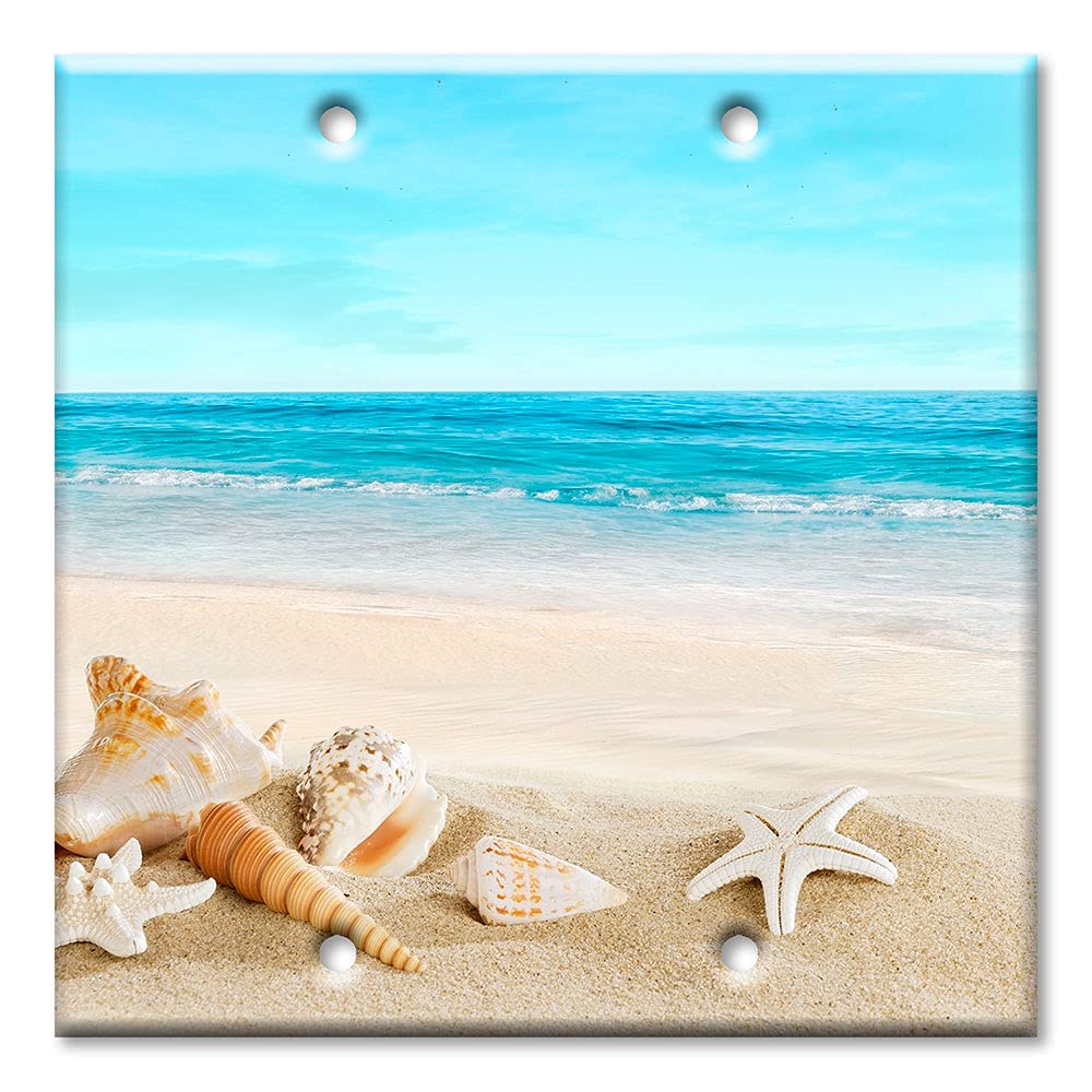 Art Plates - Two Gang Blank Switch Plate Cover - Seashells on The Beach - Made in USA - Perfect for Coastal Home Decor & Beach House Renovation