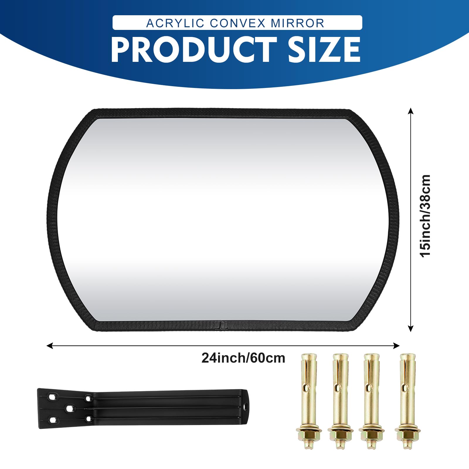 Geetery 2 Pack 24x15 Inch Acrylic Convex Security Mirror - Indoor/Outdoor Garage, Parking, Driveway Blind Spot Mirror with Protective Film for Wall Mount (Round Rectangular Design) - Perfect for Warehouse, Retail Stores & Home Safety
