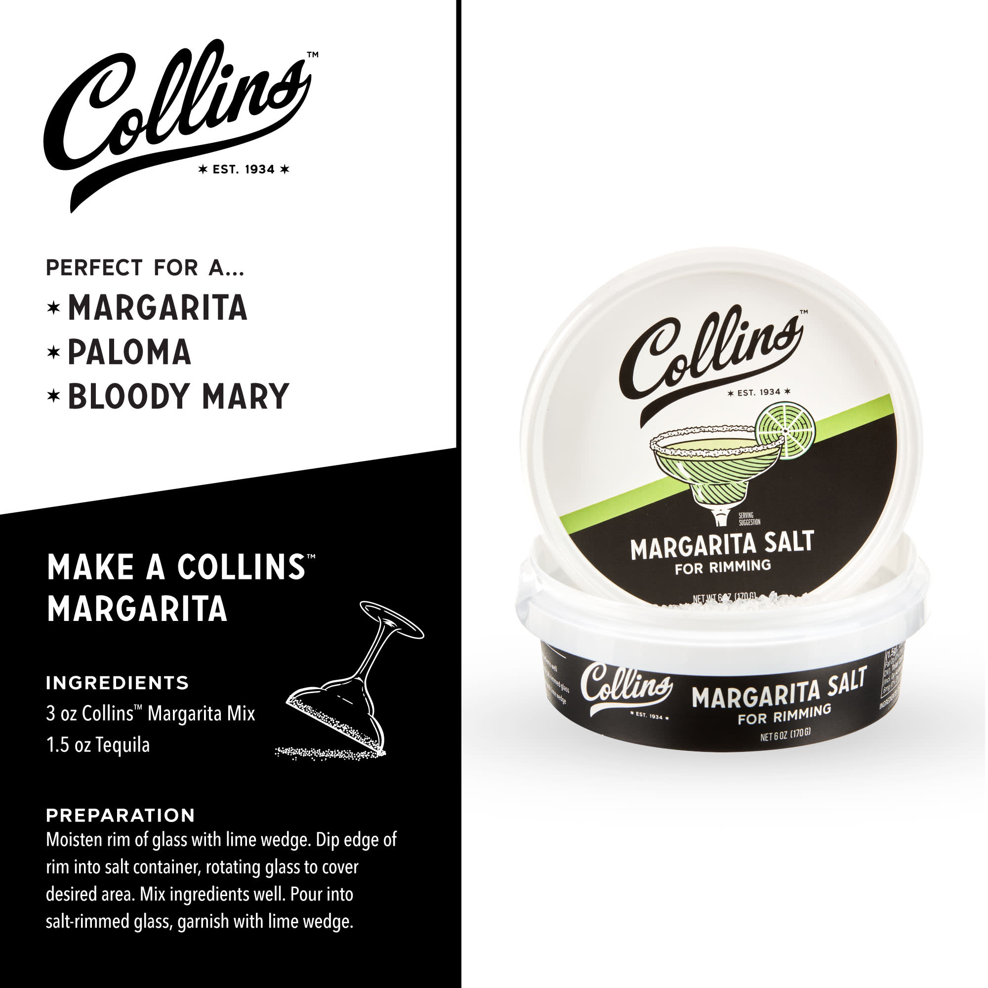 Premium White Margarita Salt - 6 oz (170g) for Cocktail Rims & Garnishes - Perfect for Margaritas, Tequila Shots & Party Drinks