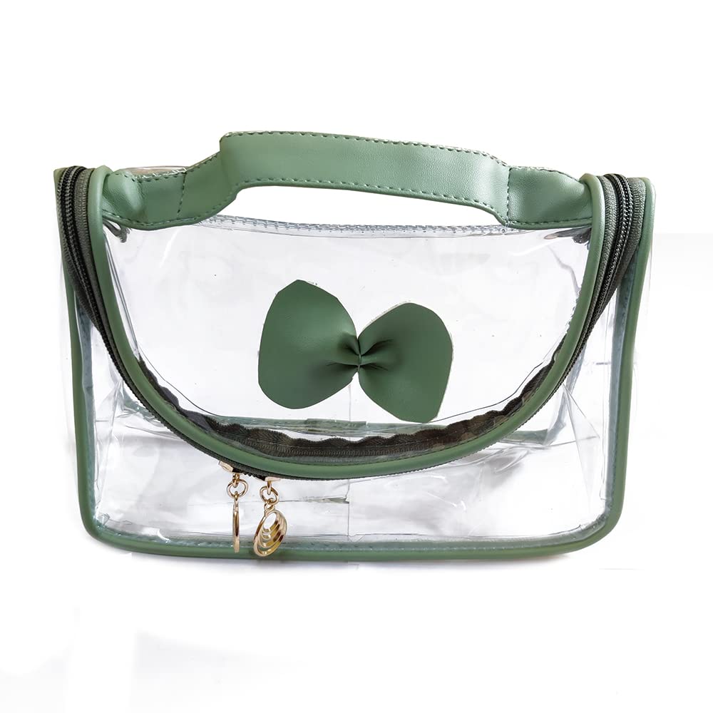 DMS RETAIL Clear Travel Organizer Pouch | Waterproof Cosmetic Bag & Makeup Organizer for Women | Jewelry Storage Pouch | Perfect for Travel, Gym, and Daily Use (Green)