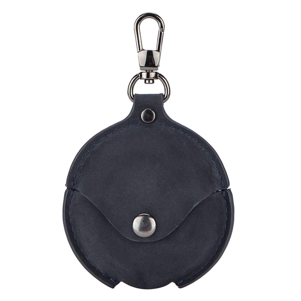 Premium Genuine Leather Wireless Earbuds Case - Protective Cover for AirPods/Headphones with Keychain Ring (Dark Blue) | Durable Travel Accessory for Gym, Commuting & Daily Use