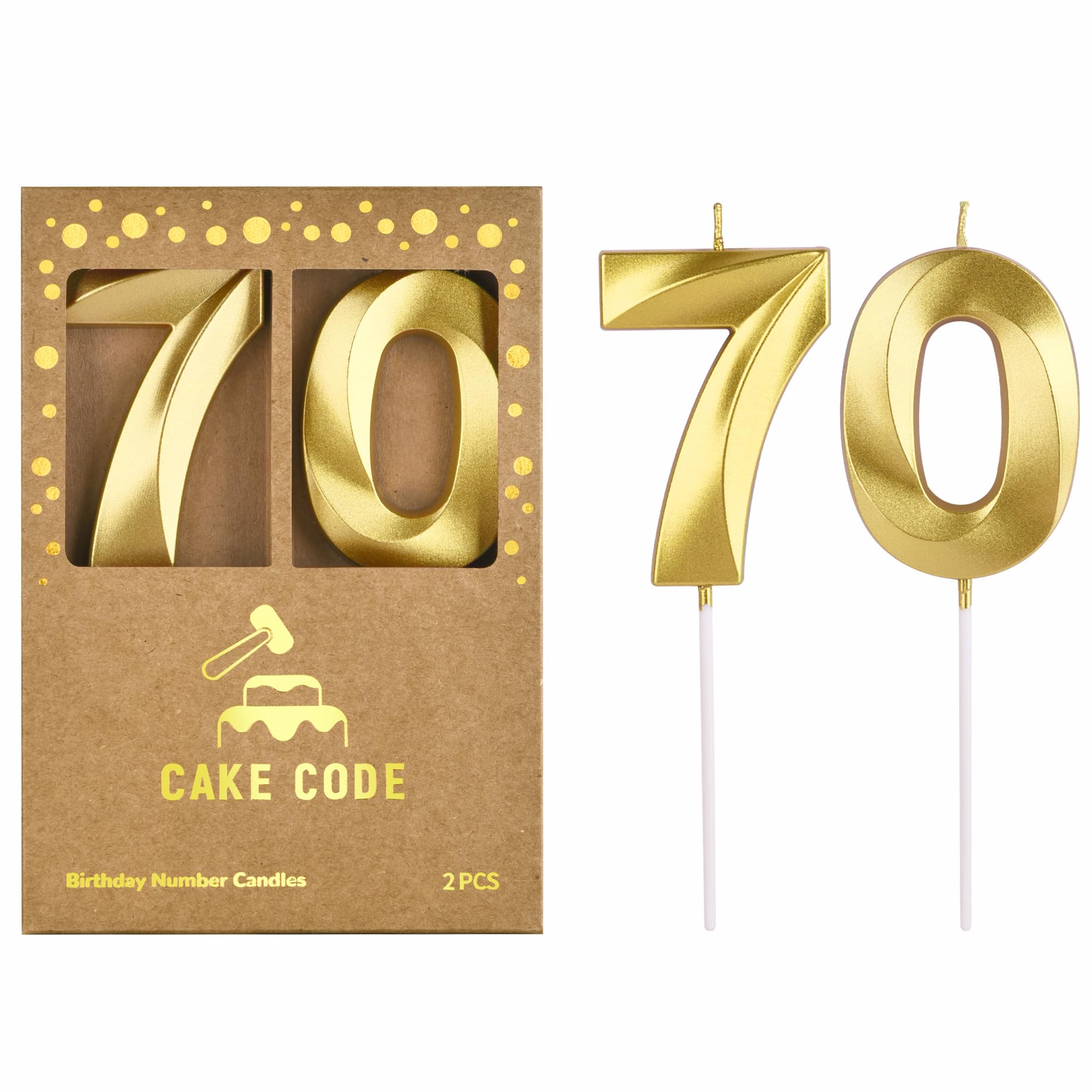 2.76 Inch Diamond Gold 70 Number Birthday Candles - Elegant Gold Number Cake Candles for Anniversary, Wedding & Party Celebrations - Perfect for Birthday Cakes, Cupcakes & Desserts