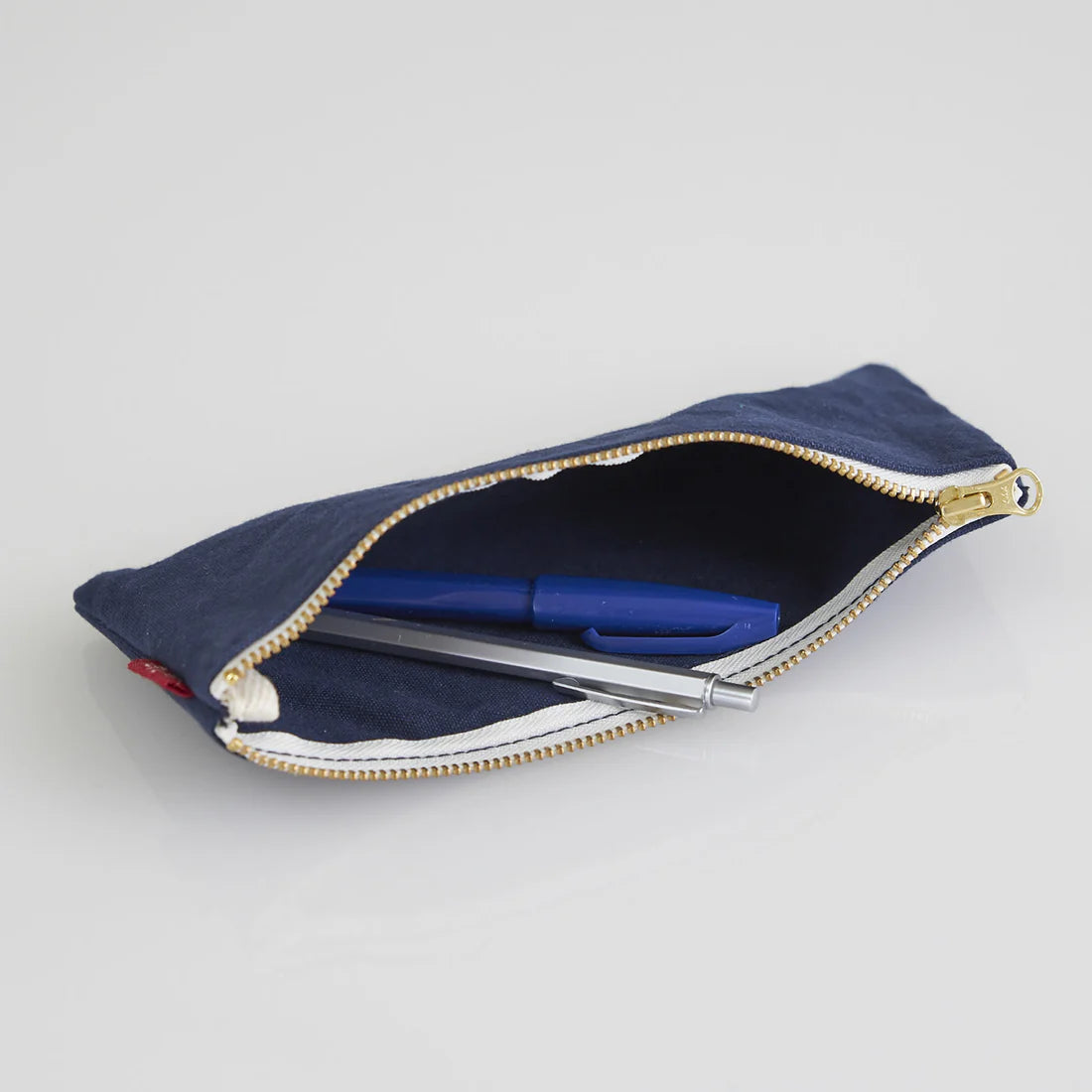 Kurashiki Hampu Canvas Pencil Case - Iron Oxide Red Japanese Style Pen Holder for School, Office & Travel | Durable Canvas Stationery Organizer