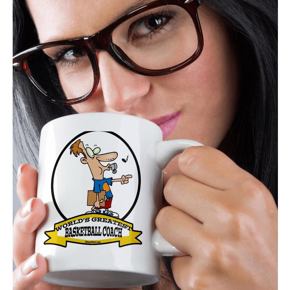 Funny Worlds Greatest Basketball Coach Coffee Mug - 11oz Ceramic Cup with Cartoon Design - Perfect Gift for Coaches, Teachers & Sports Fans - Ideal for Office, Home & Gifts