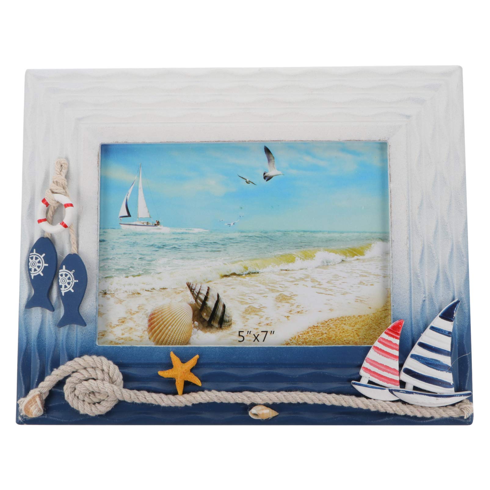 Garneck Nautical Photo Frame - Mediterranean Style Wooden Shell Sculpture Picture Frame - Rustic Wall Decor for Beach House, Coastal Living Room & Vacation Home Décor