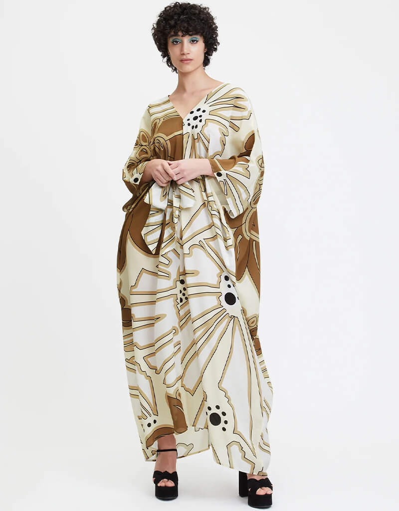 Beige French Moss Kaftan Dress - Boho Chic Loose Maxi Dress for Women | Perfect for Beach Cover Up, Summer Vacation & Boho Fashion