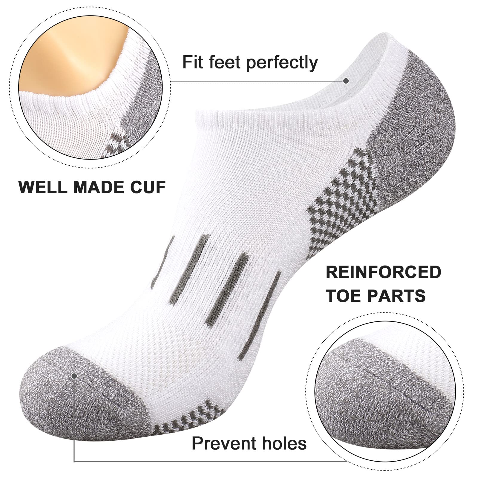 Heatuff No Show Socks for Men - 7 Pairs Low Cut Athletic Socks with Cushion & Non-Slip Grip - Breathable Invisible Socks for Running, Gym, Workout & Daily Wear