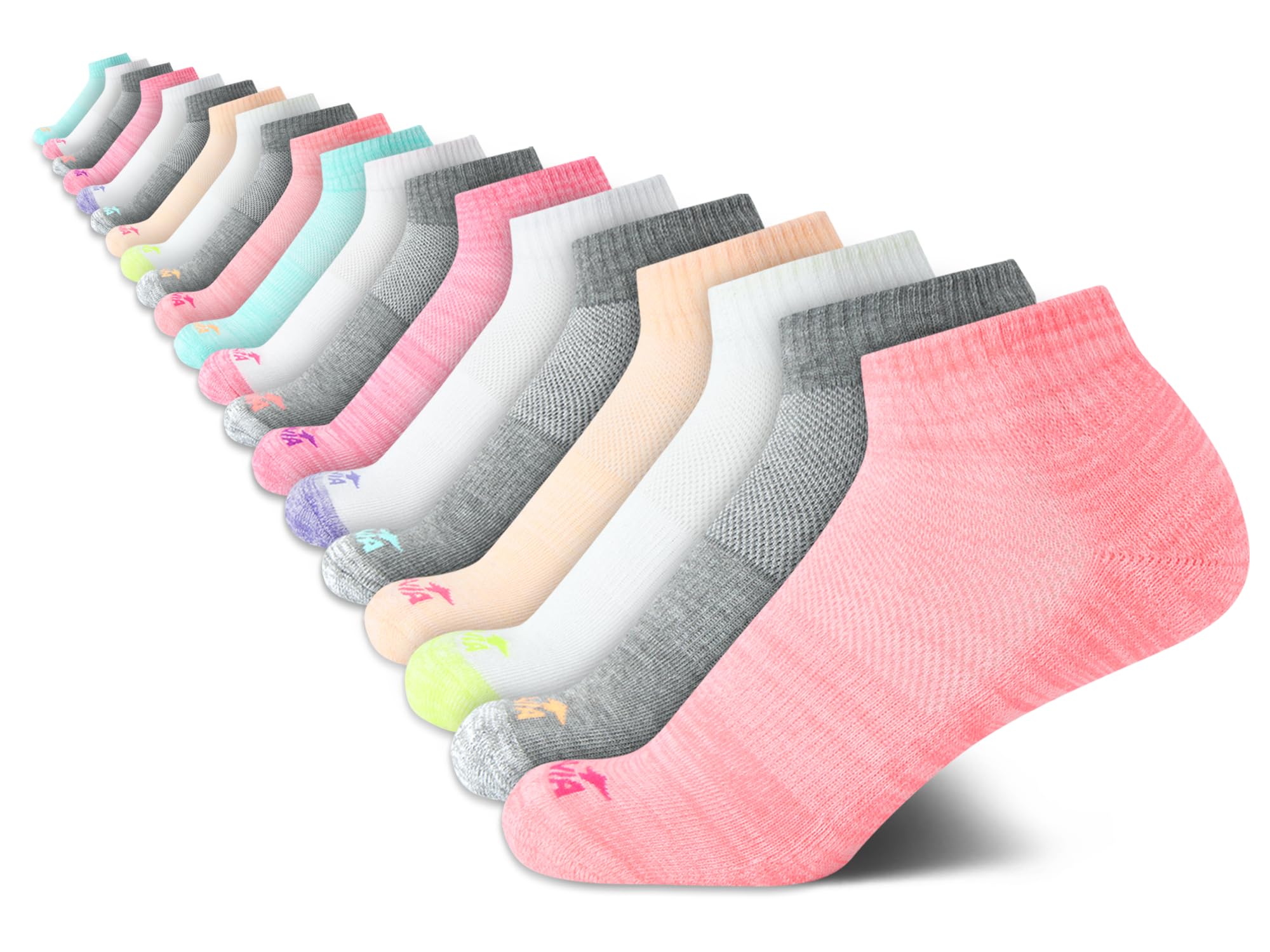 Avia Girls' Performance Cushion Quarter Cut Socks - 20 Pack Athletic Socks for Running, Sports & Everyday Wear