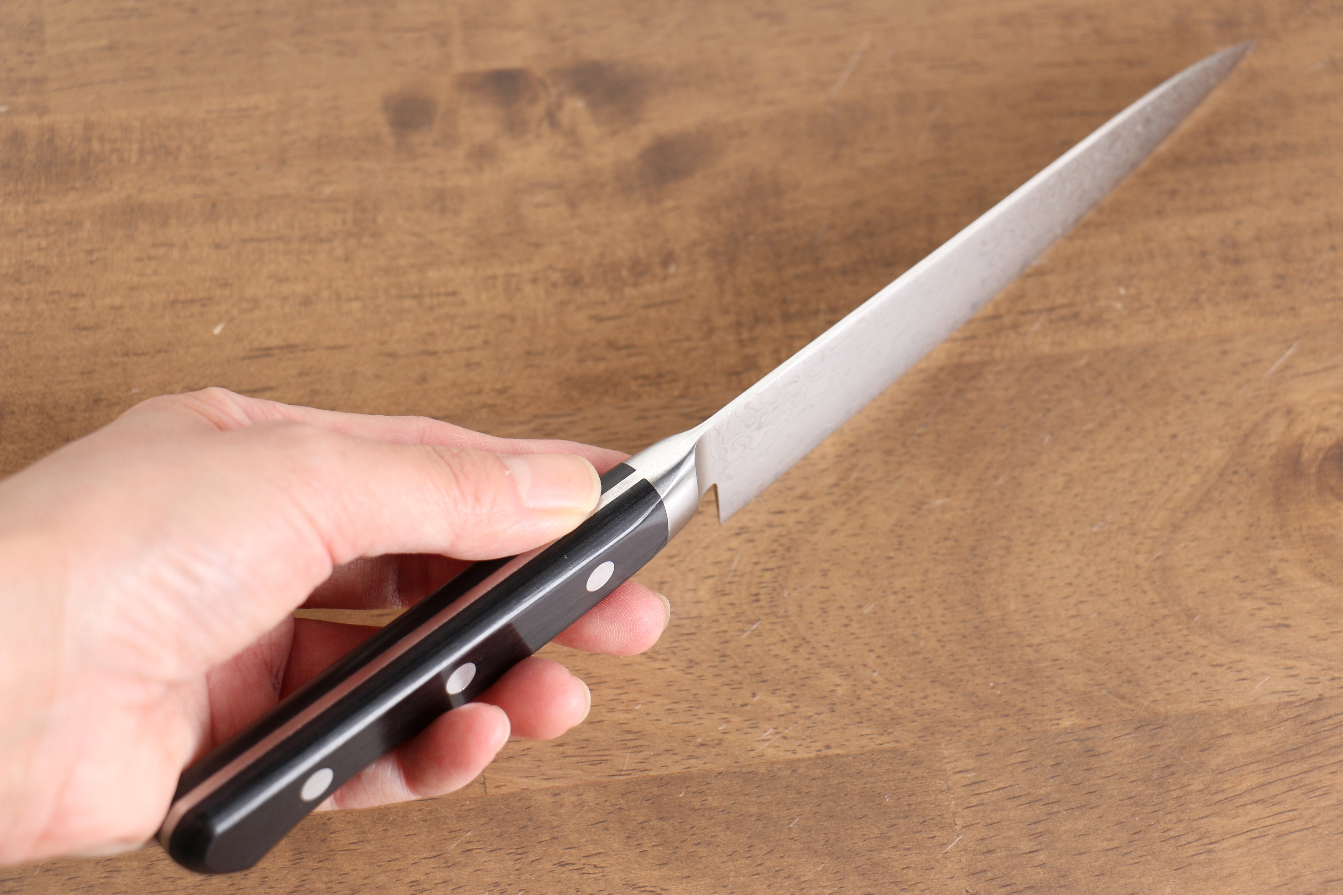 Seisuke Kagami AUS10 Damascus Petty Knife 135mm - 45 Layer Mirrored Finish with Black Pakkawood Handle - Perfect for Precision Slicing, Dicing & Kitchen Tasks