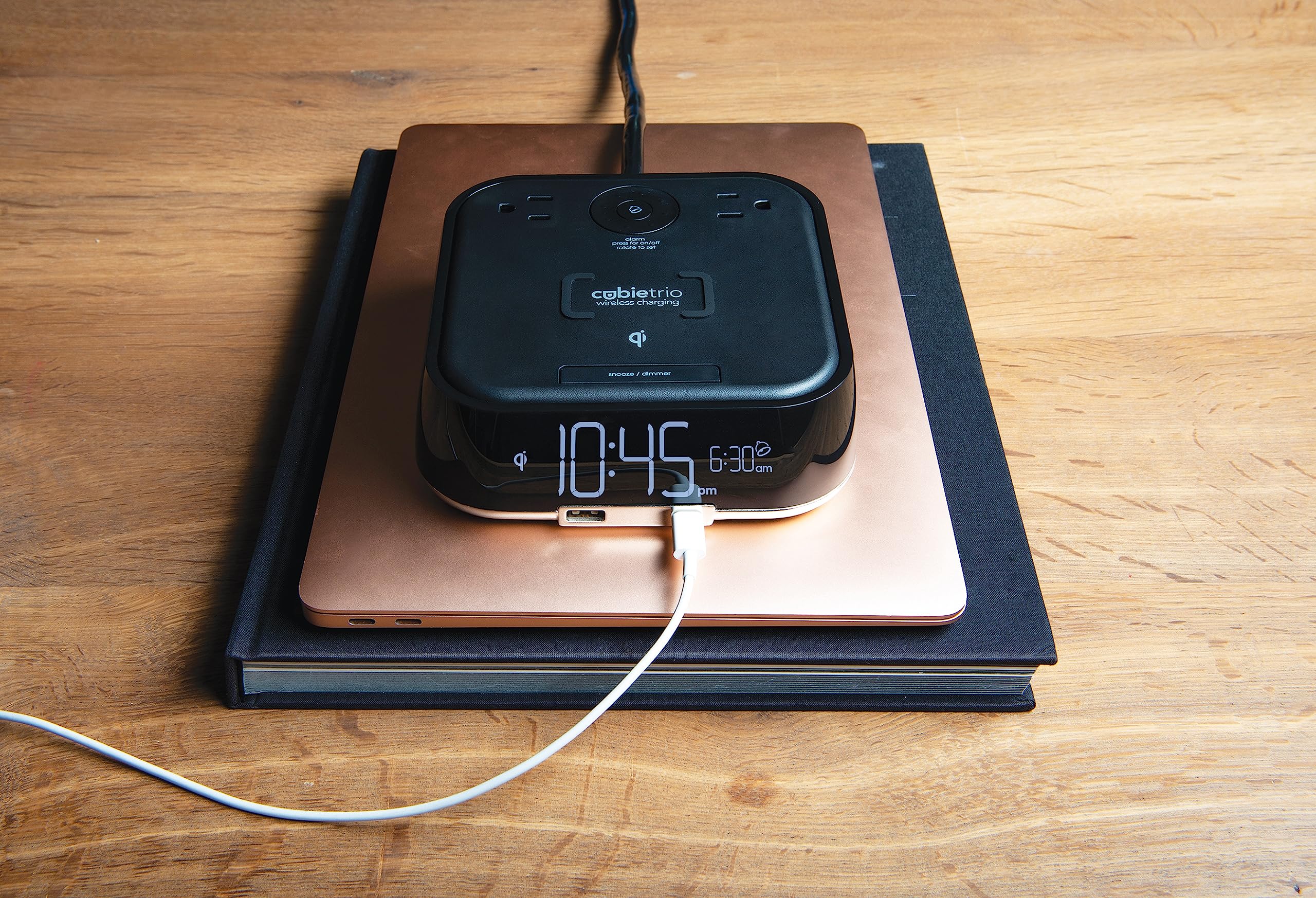 Brandstand CubieTrio - 3-in-1 Wireless Charging Alarm Clock with Qi Fast Charging, USB-A & USB-C Ports, Tamper-Resistant Outlets - Perfect for Bedroom, Office & Travel Accessories