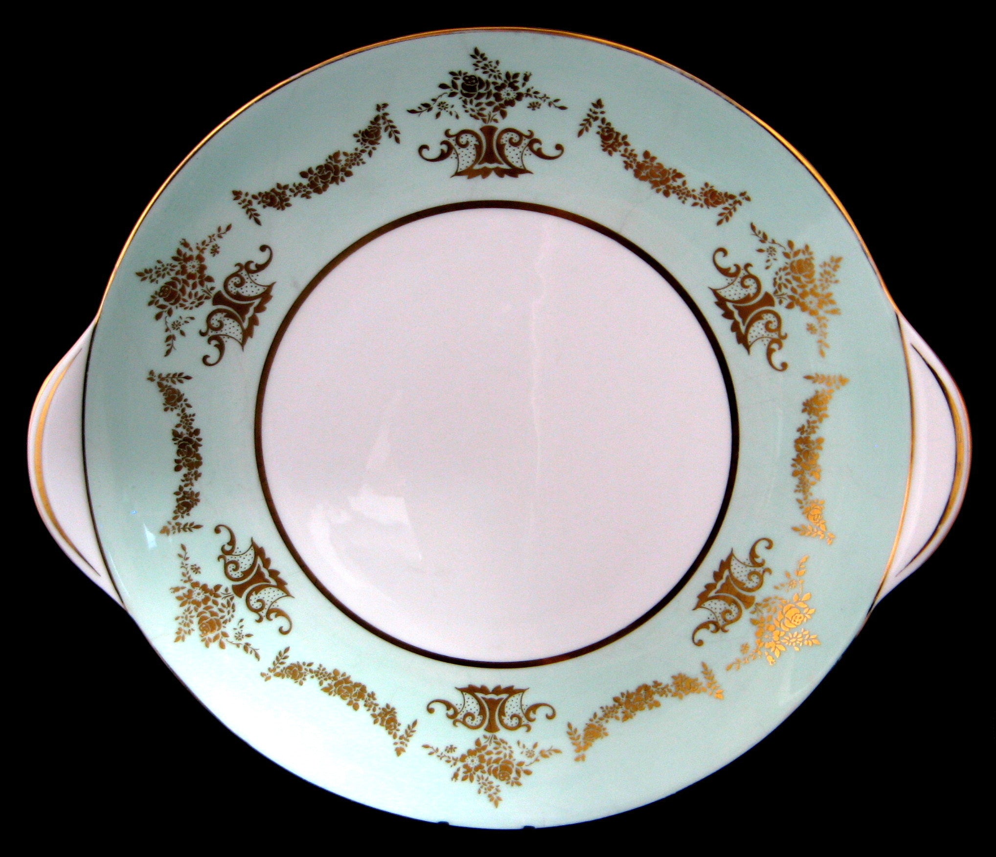 Vintage Shelley China Cake Plate Platter with Green Gold Overlay - Mid Century 1960s Dinnerware for Tea Parties, Dessert Serving & Collectibles