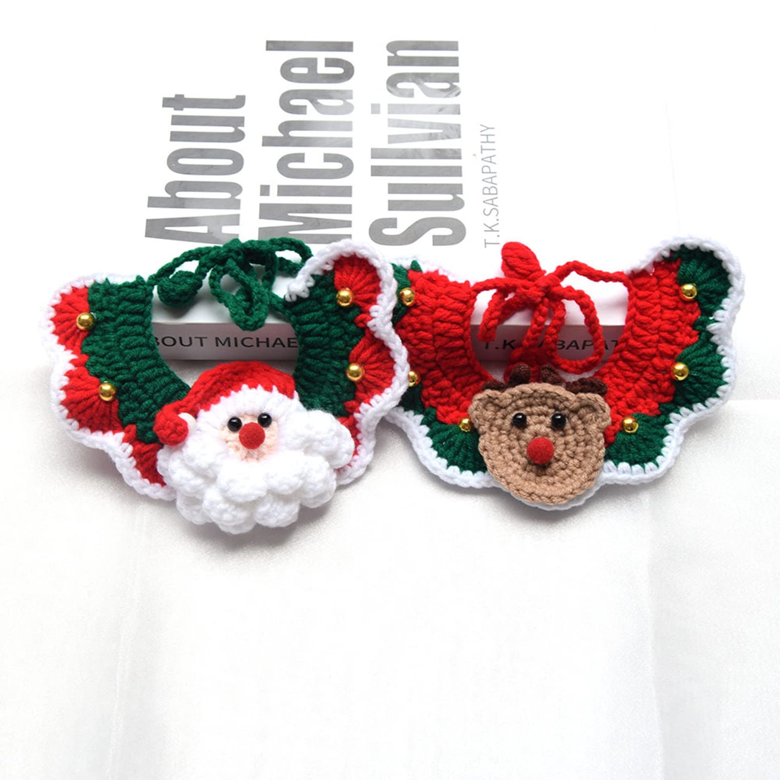Handmade Knit Cat and Dog Collar - Cute Wool Pet Bib Accessory for Christmas Gifts (Santa Claus Design, Size M 25-30cm) - Perfect for Holiday Pet Photos & Cat Lover Presents