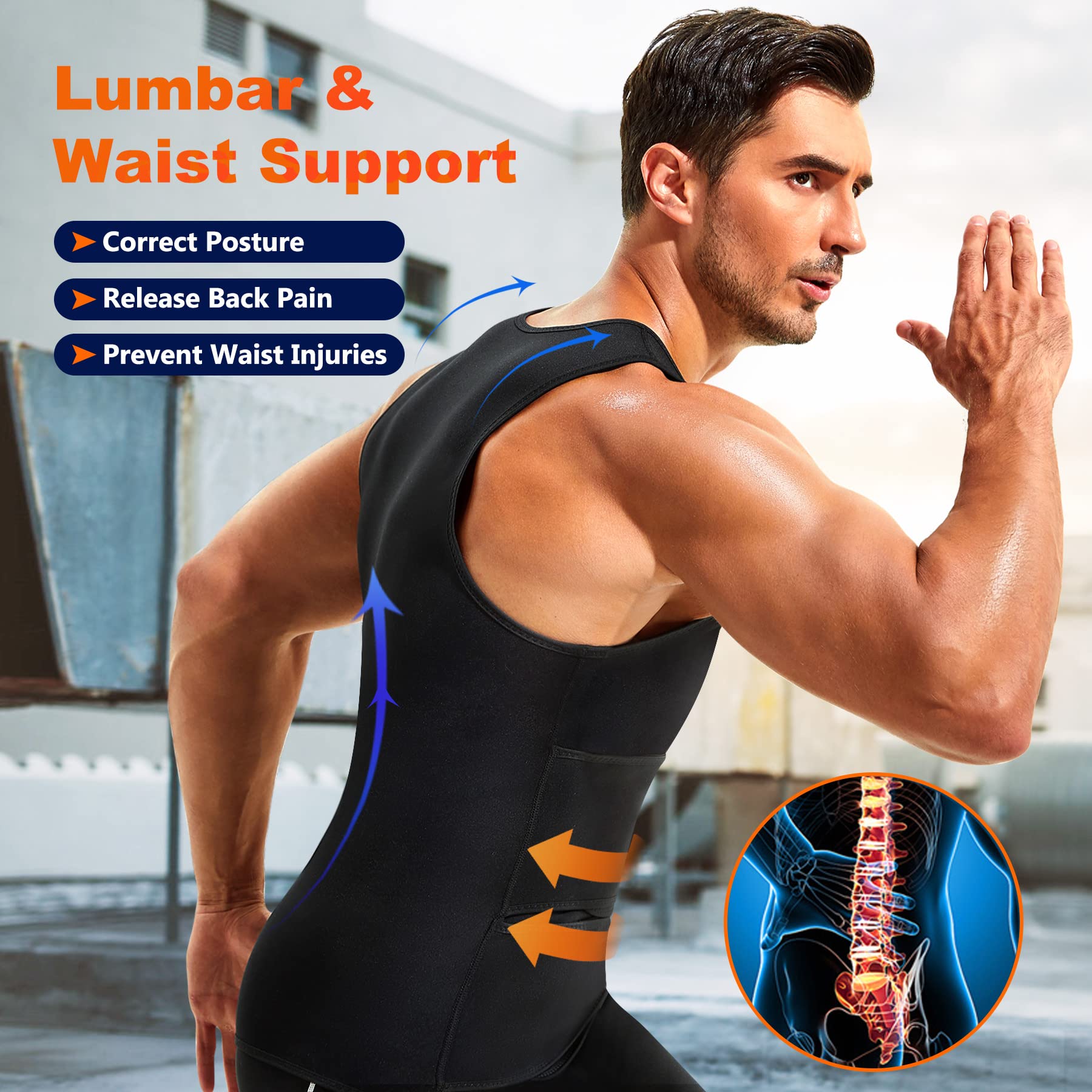 Wonderience Men's Sauna Suit with Adjustable Waist Trimmer Belt - Neoprene Sweat Vest for Weight Loss & Detox - Perfect for Workouts, Sauna Sessions & Fitness Training
