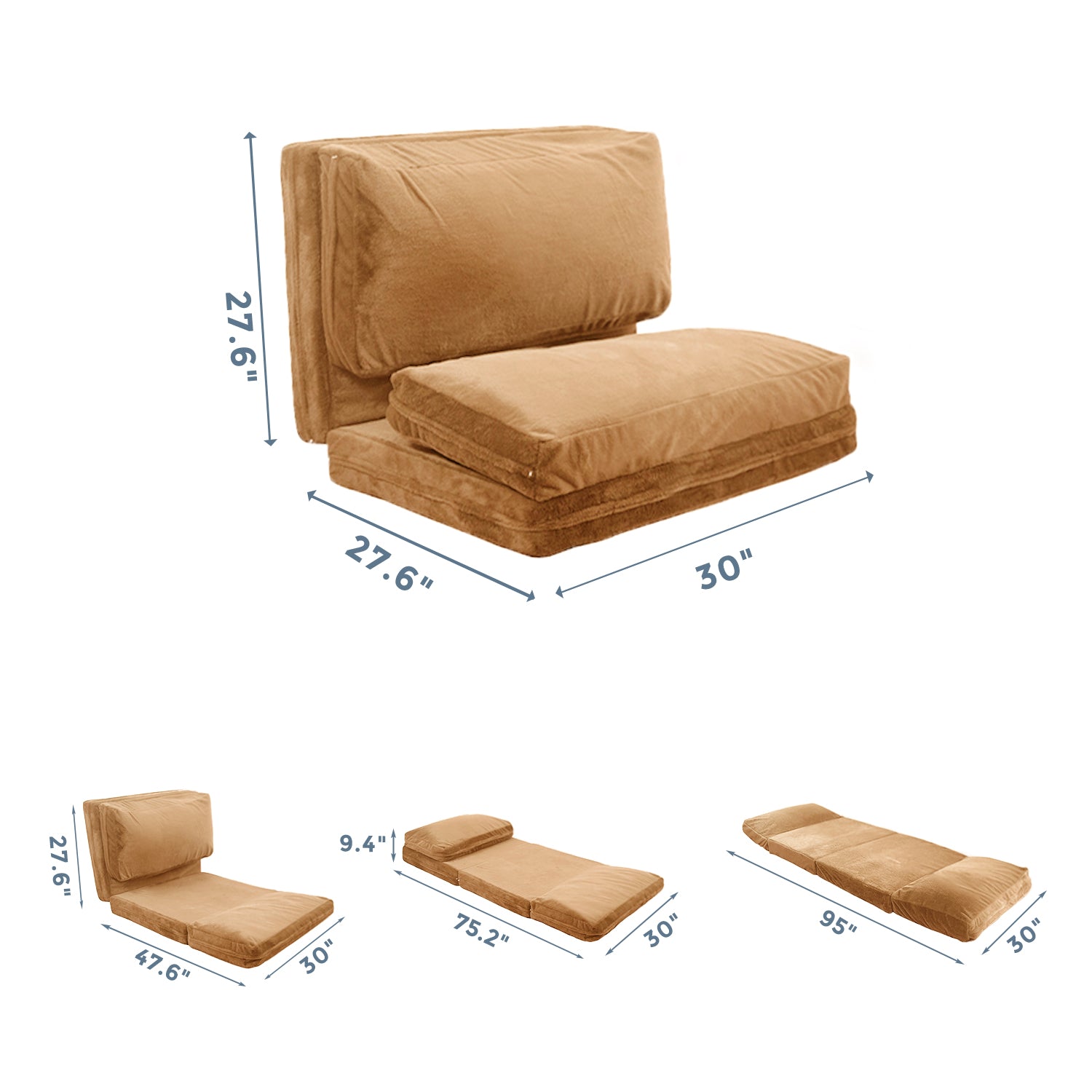 MAXYOYO Foldable Bean Bag Sofa Bed - Extra Thick Multi-Functional Floor Lounger with Washable Faux Fur Cover (Brown) - Perfect for Living Rooms, Dorms & Game Rooms