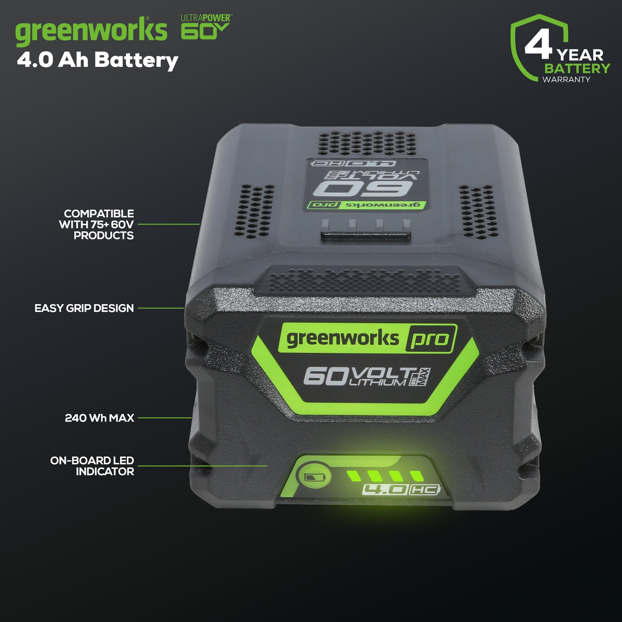 60V 4.0Ah UltraPower Lithium-Ion Battery for Cordless Power Tools - Perfect for Drills, Saws & Outdoor Equipment | Long-Lasting & High Performance