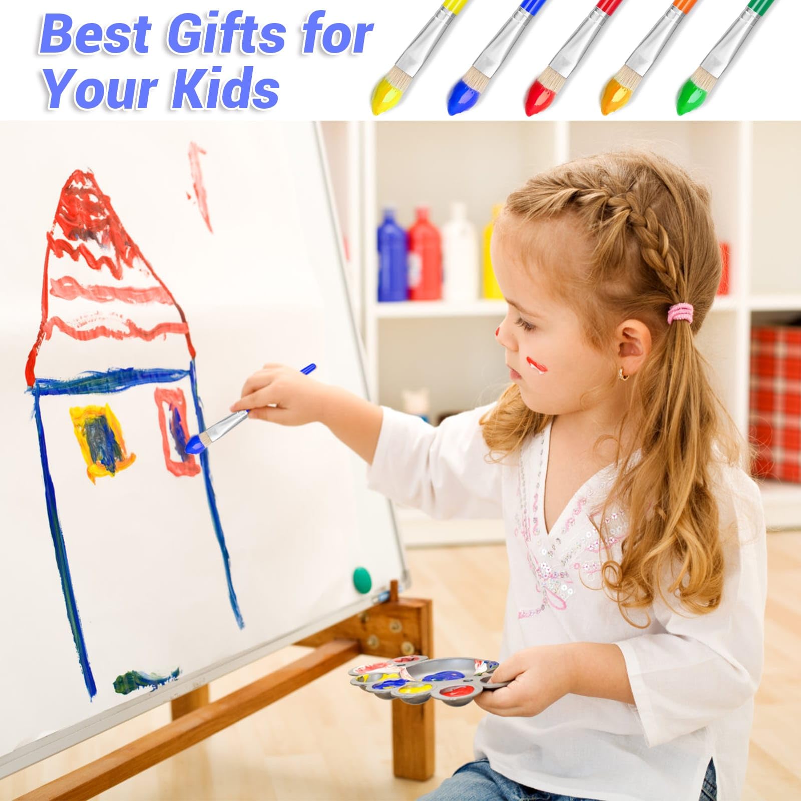 10Pcs Washable Kids Paint Brushes Set for Pumpkin Painting, Classroom & Preschool Crafts - Flat Top Acrylic Brushes for Toddlers, Daycare Art Activities (Perfect for Halloween Decorations & DIY Projects)