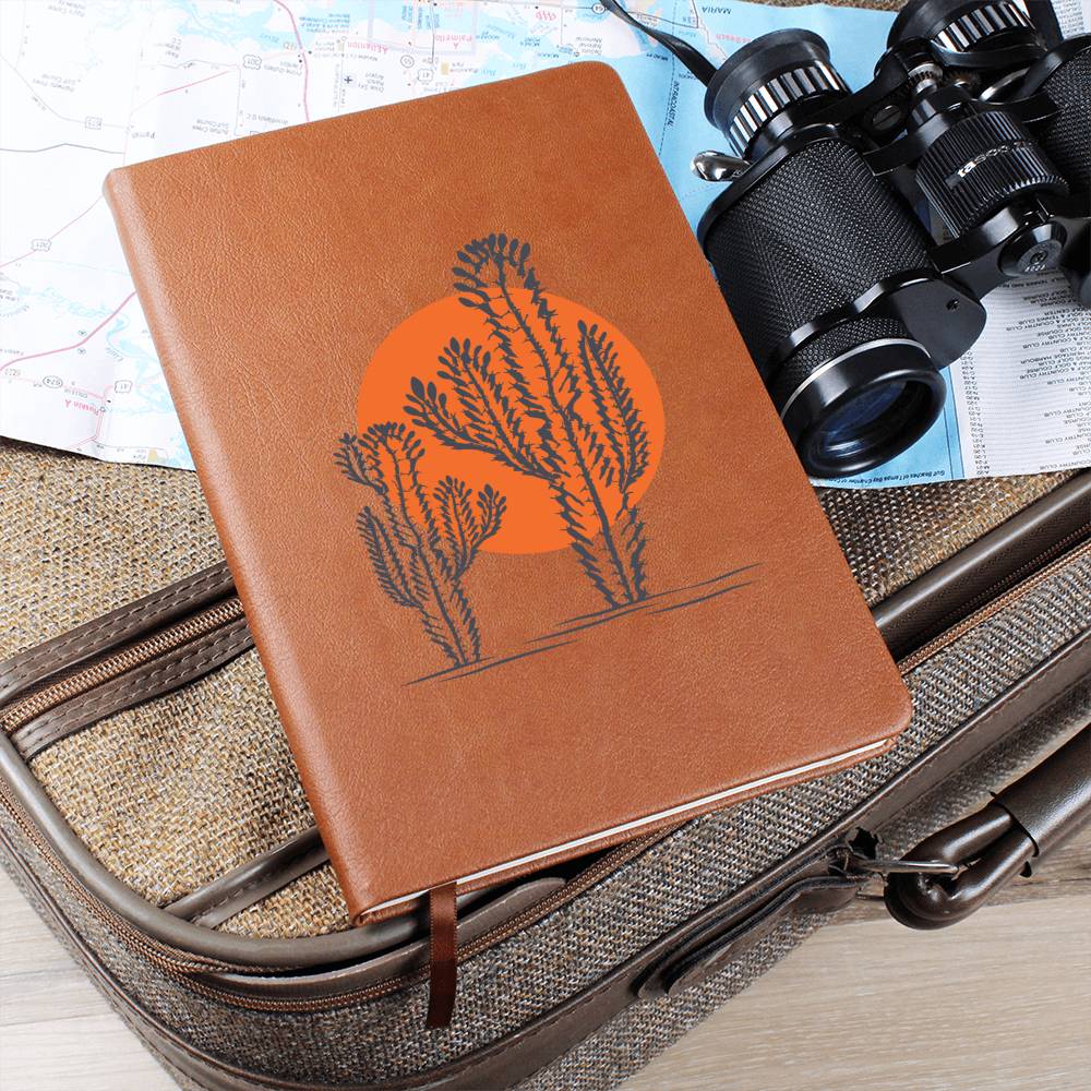 Vegan Leather Journal - Handmade Desert Sun Design - Perfect for Travel, Writing & Gift Giving