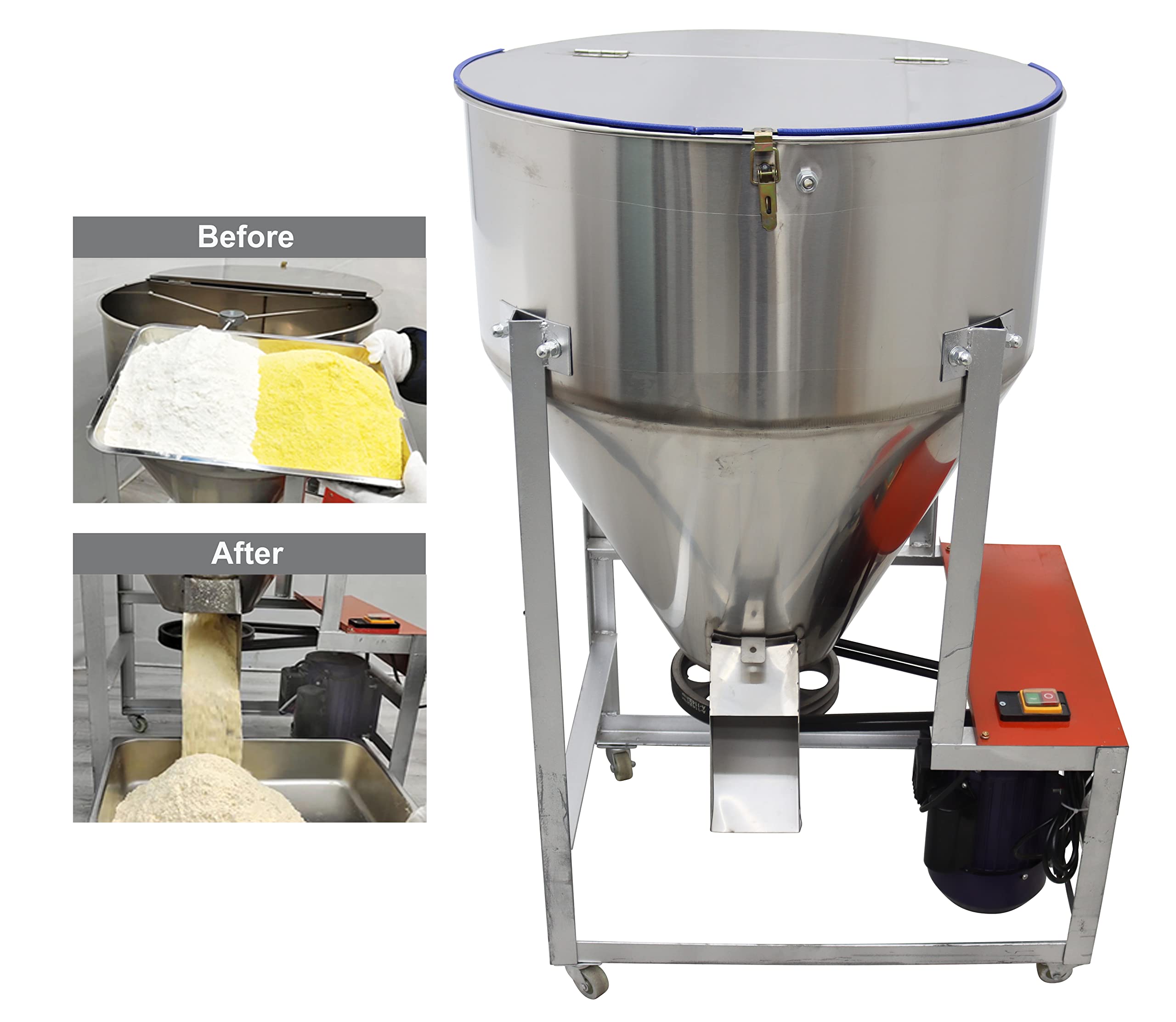 TECHTONGDA Commercial Powder Mixer Blender - 220lbs Capacity for Dry Grain, Particle & Granula Mixing - Perfect for Bakery, Spice Blending & Food Processing