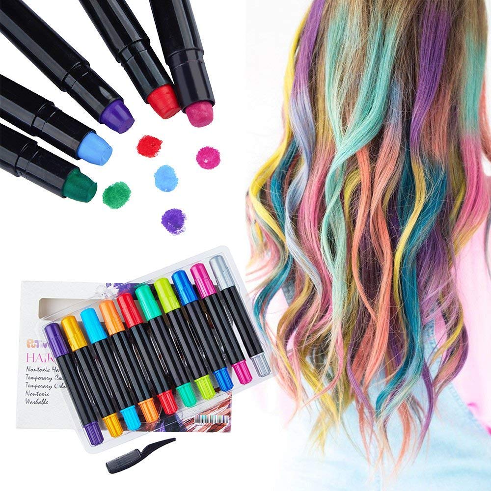 PuTwo 10-Pack Temporary Hair Chalk Pens - Non-Toxic Washable Hair Dye for Girls & Kids | DIY Hair Color Sticks for Parties, Halloween & Cosplay