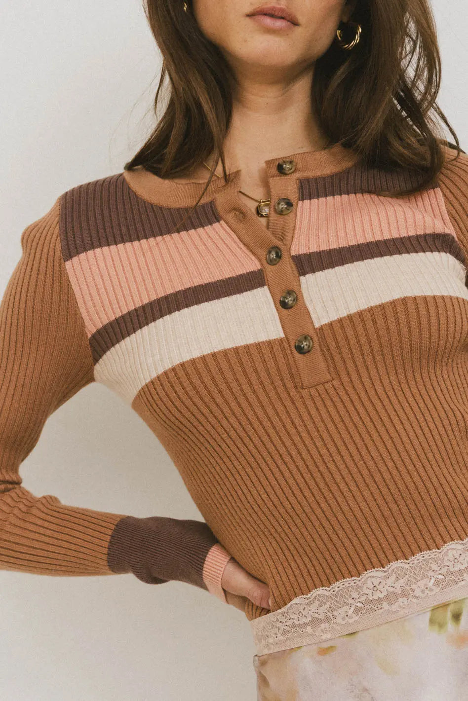 Grethena Ribbed Knit Top in Camel - Women's Casual Long Sleeve Shirt for Fall & Winter | Perfect for Office, Dating & Weekend Outfits