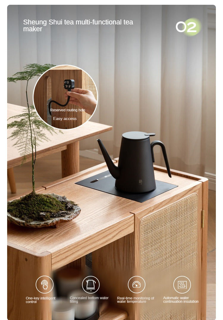 Solid Oak and Ash Wood Tea Maker Mobile Side Cabinet - Portable Side Table for Living Room, Bedroom, or Office