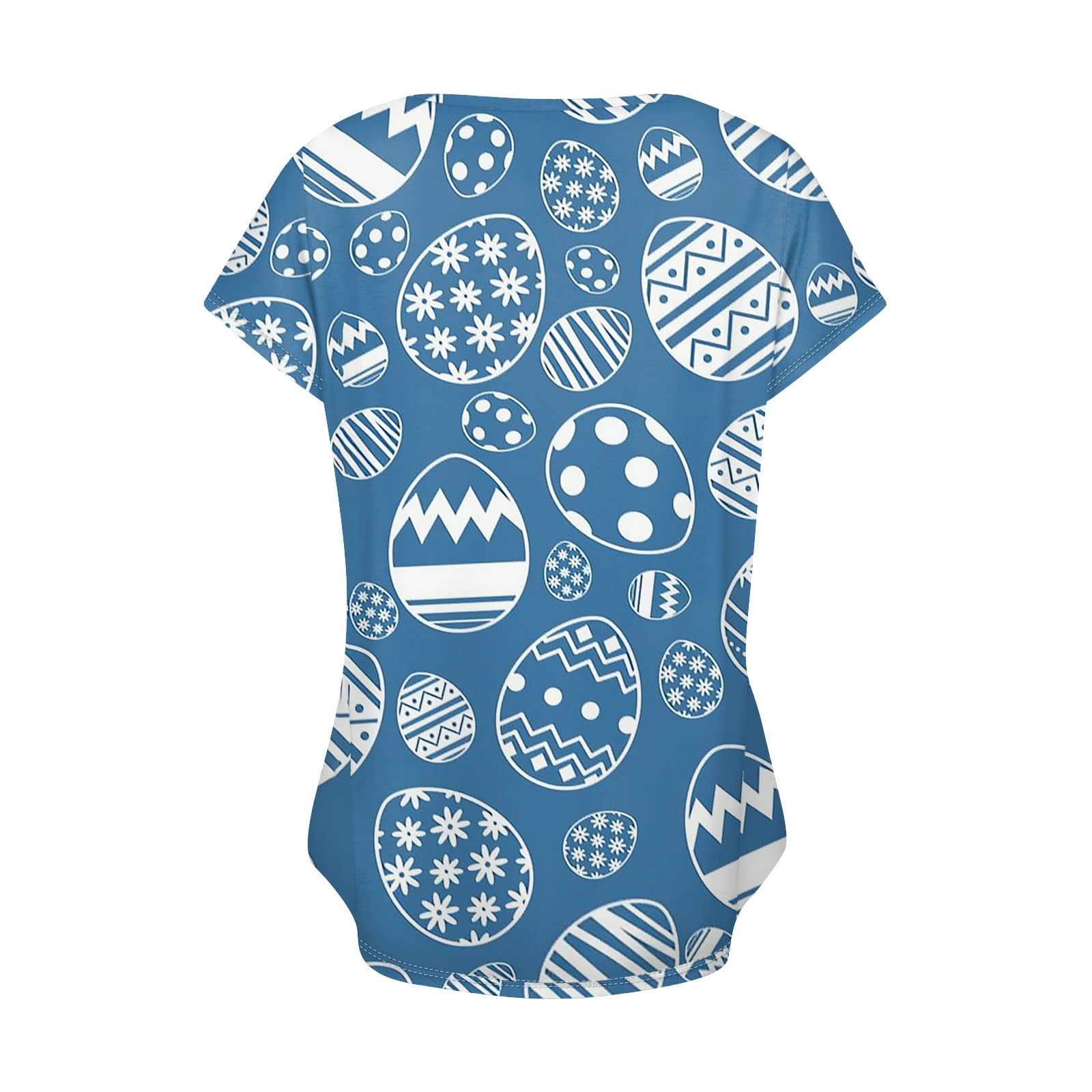Women's Easter Printed Short Sleeve V-Neck Tunic Top - Casual Summer Button Shirt for Easter Outfits, Brunch & Spring Parties